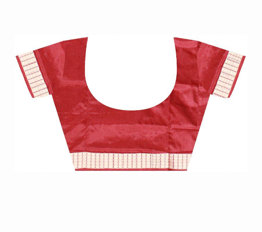 Maroon color bomkei Sambalpuri pata saree with blouse piece - Koshali Arts & Crafts Enterprise