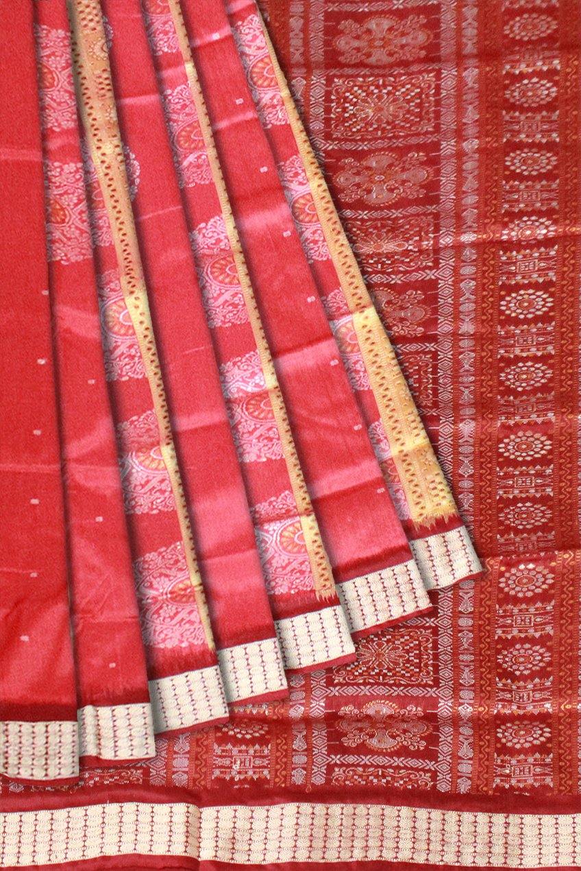 Maroon color bomkei Sambalpuri pata saree with blouse piece - Koshali Arts & Crafts Enterprise
