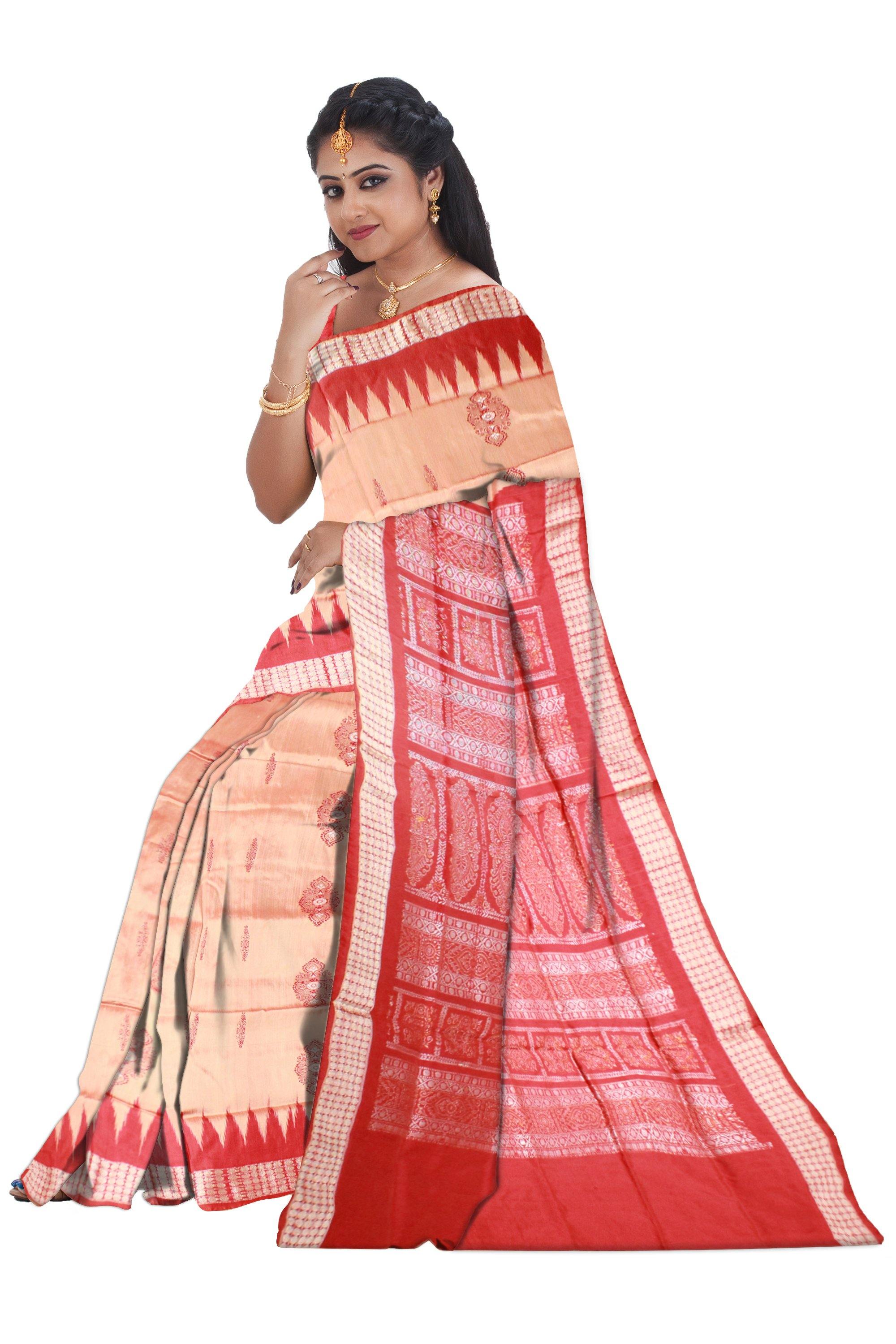 Peach color bomkei pata Saree with blouse piece - Koshali Arts & Crafts Enterprise