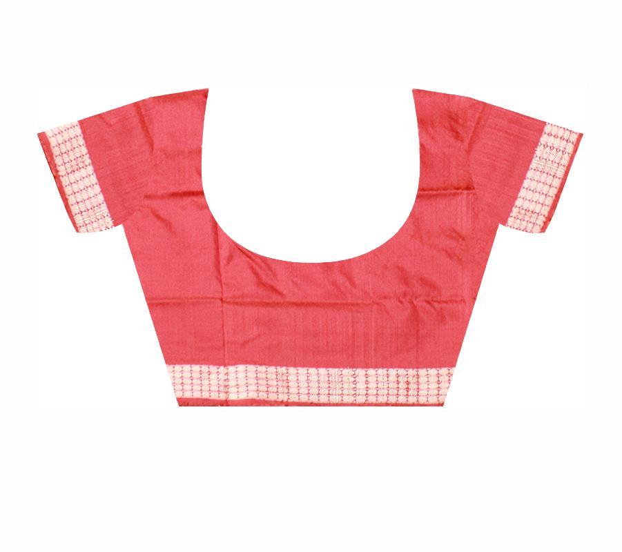 Peach color bomkei pata Saree with blouse piece - Koshali Arts & Crafts Enterprise