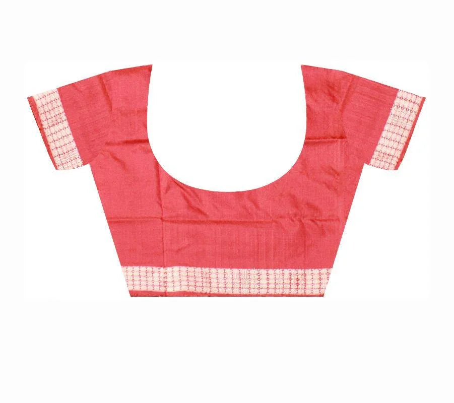 Peach color bomkei pata Saree with blouse piece - Koshali Arts & Crafts Enterprise