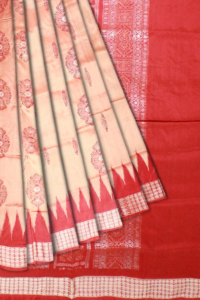 Peach color bomkei pata Saree with blouse piece - Koshali Arts & Crafts Enterprise