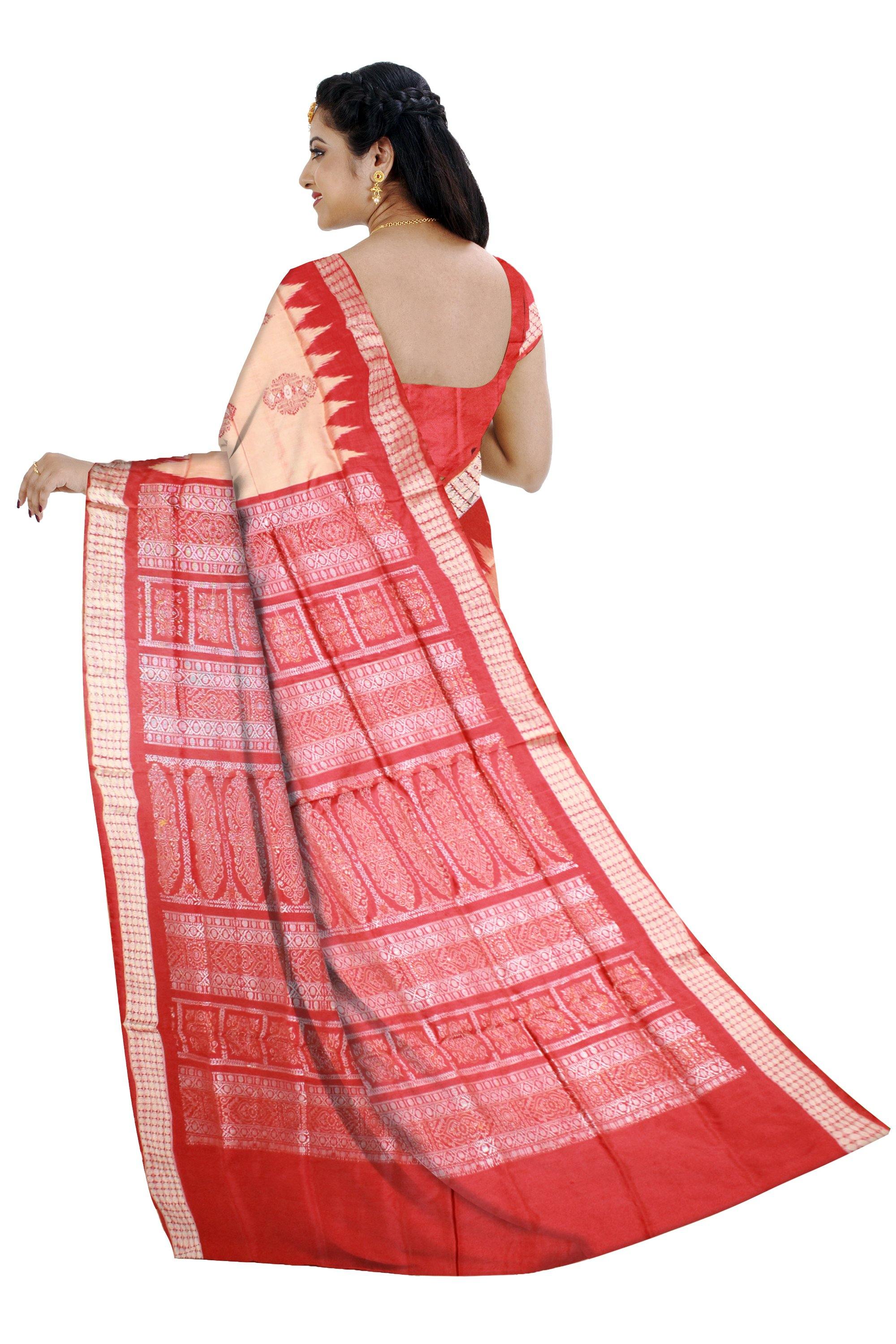 Peach color bomkei pata Saree with blouse piece - Koshali Arts & Crafts Enterprise