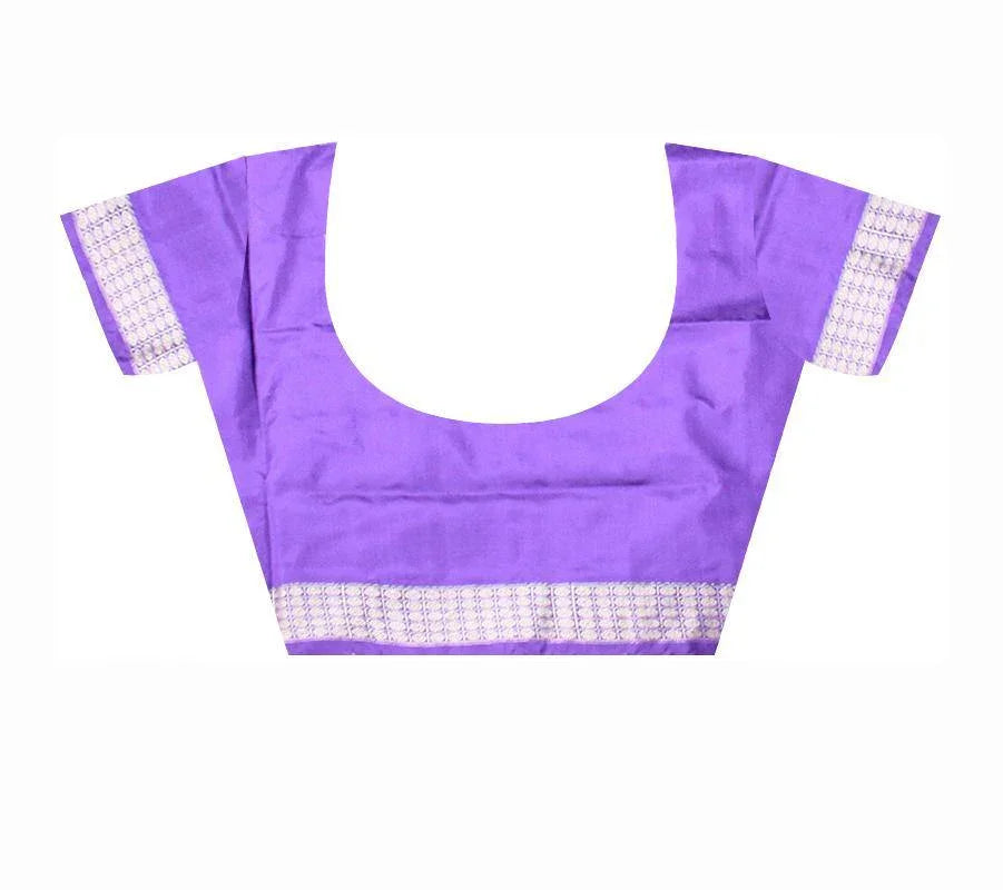 Light violet color bomkei box pattern Sambalpiuri pata saree with blouse piece - Koshali Arts & Crafts Enterprise