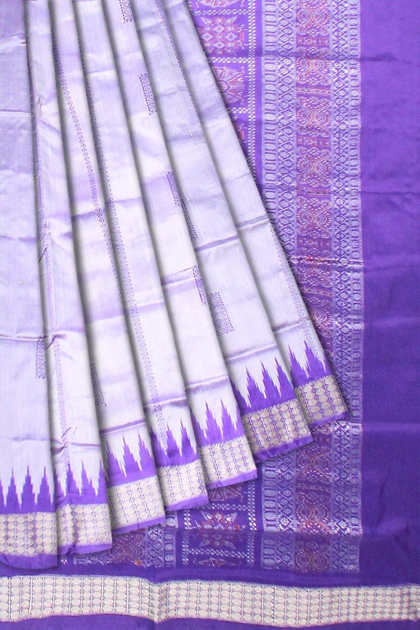 Light violet color bomkei box pattern Sambalpiuri pata saree with blouse piece - Koshali Arts & Crafts Enterprise