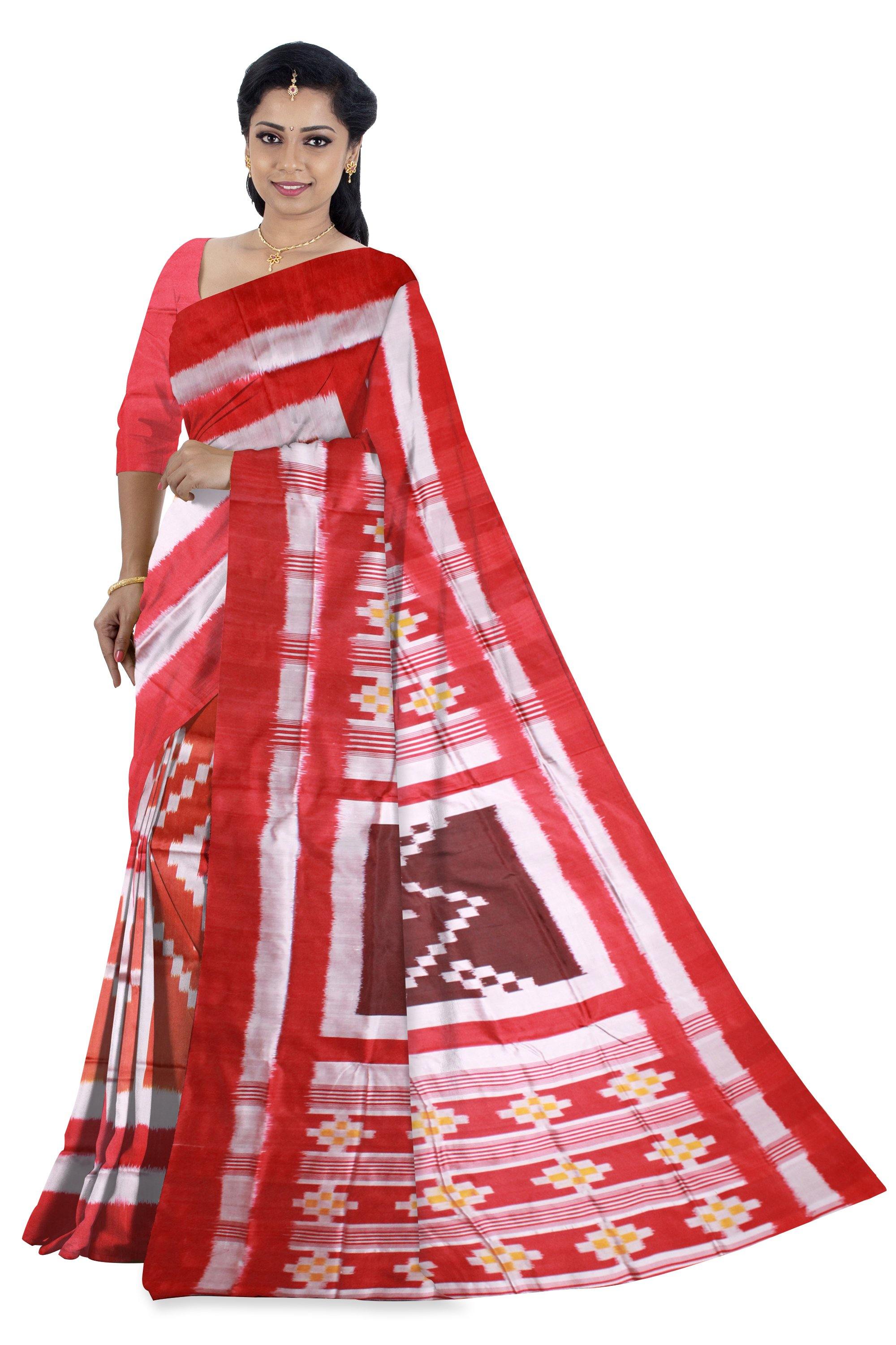 Sambalpuri Pasapali design brown color pata saree with blouse piece - Koshali Arts & Crafts Enterprise