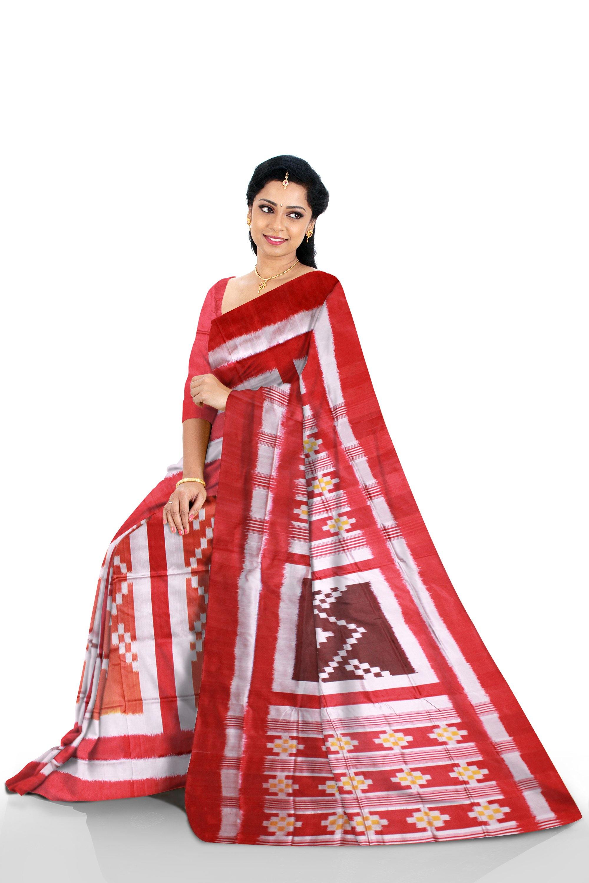 Sambalpuri Pasapali design brown color pata saree with blouse piece - Koshali Arts & Crafts Enterprise