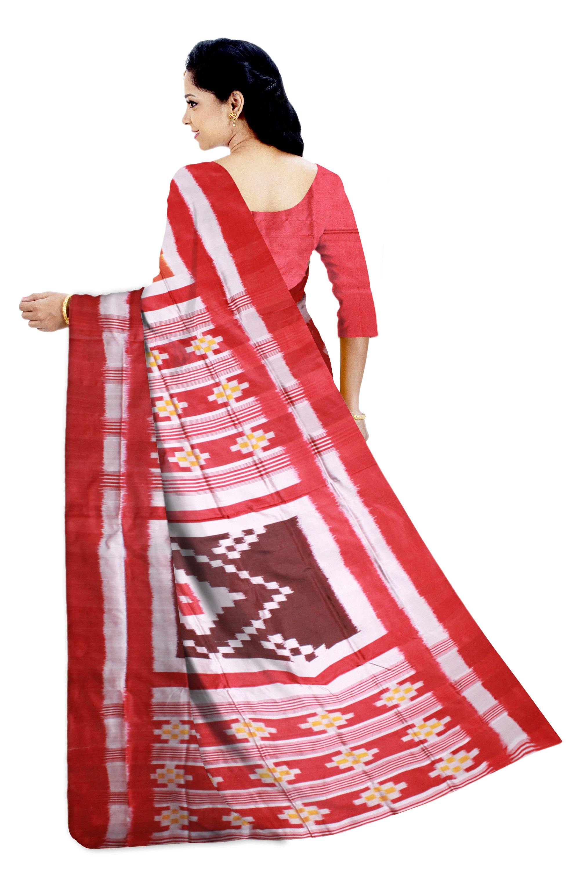 Sambalpuri Pasapali design brown color pata saree with blouse piece - Koshali Arts & Crafts Enterprise