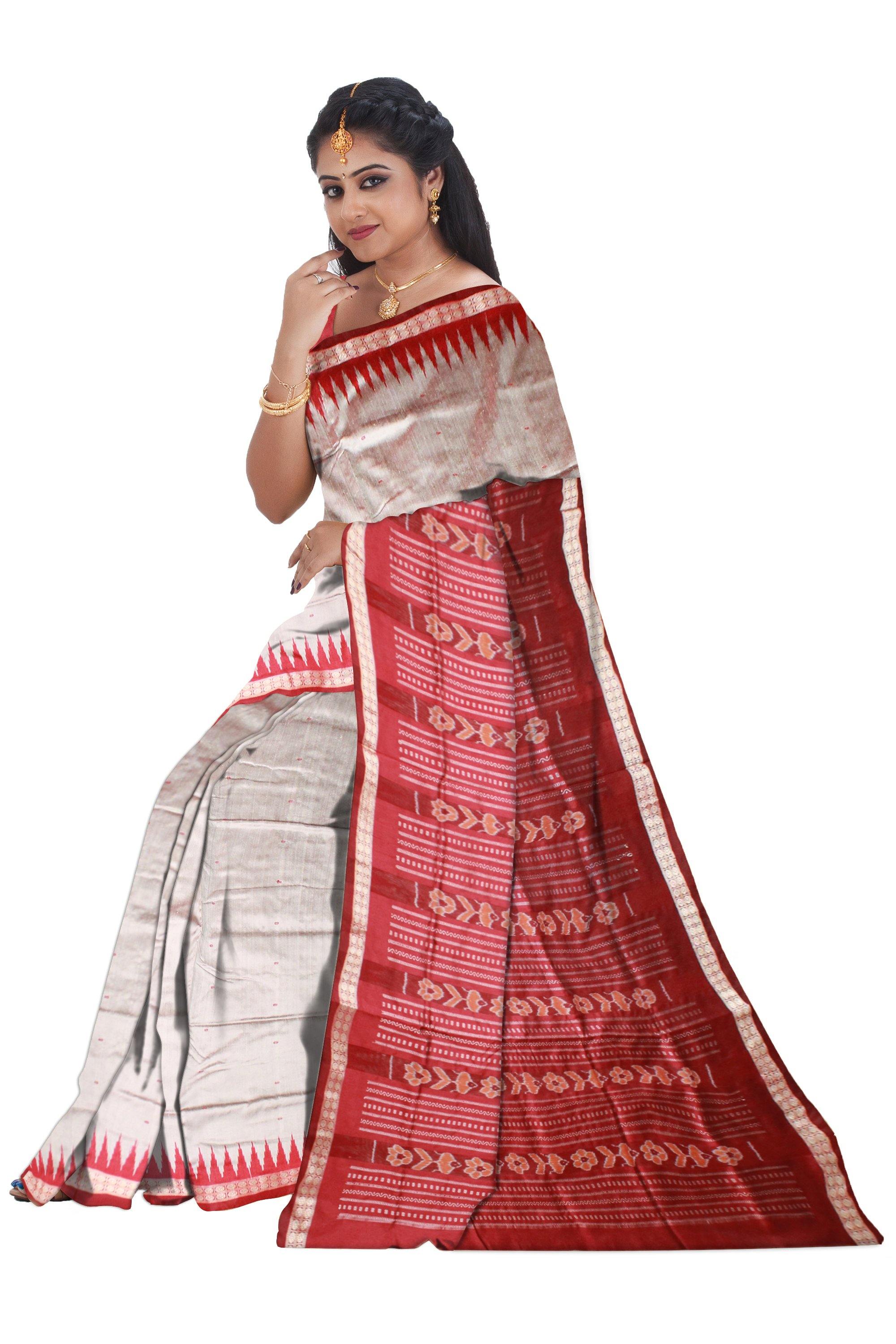 Gray color sambalpuri pata saree with blouse piece. - Koshali Arts & Crafts Enterprise