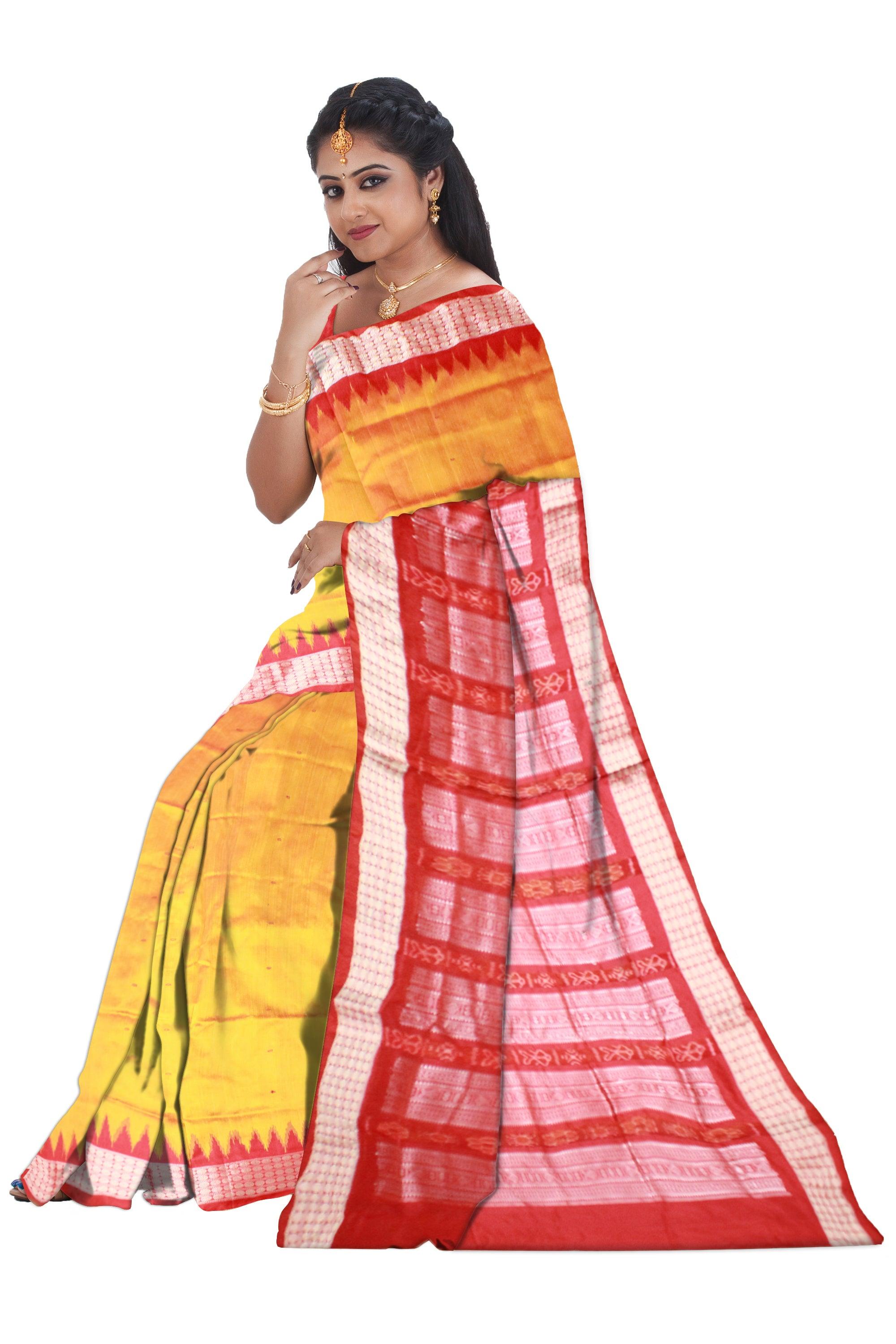 yellow color sambalpuri pata saree with blouse piece - Koshali Arts & Crafts Enterprise
