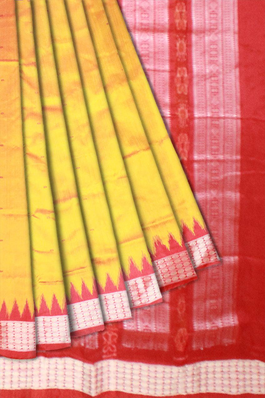 yellow color sambalpuri pata saree with blouse piece - Koshali Arts & Crafts Enterprise