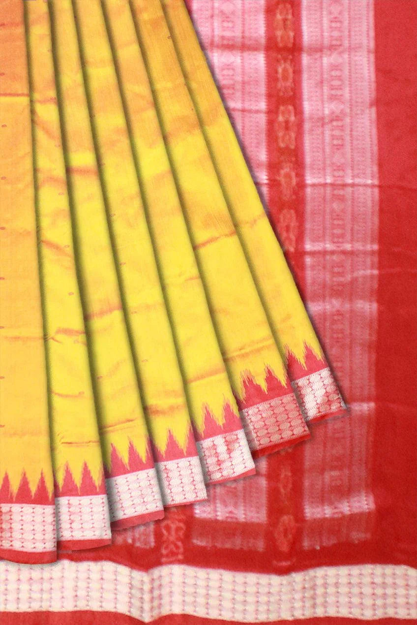 yellow color sambalpuri pata saree with blouse piece - Koshali Arts & Crafts Enterprise