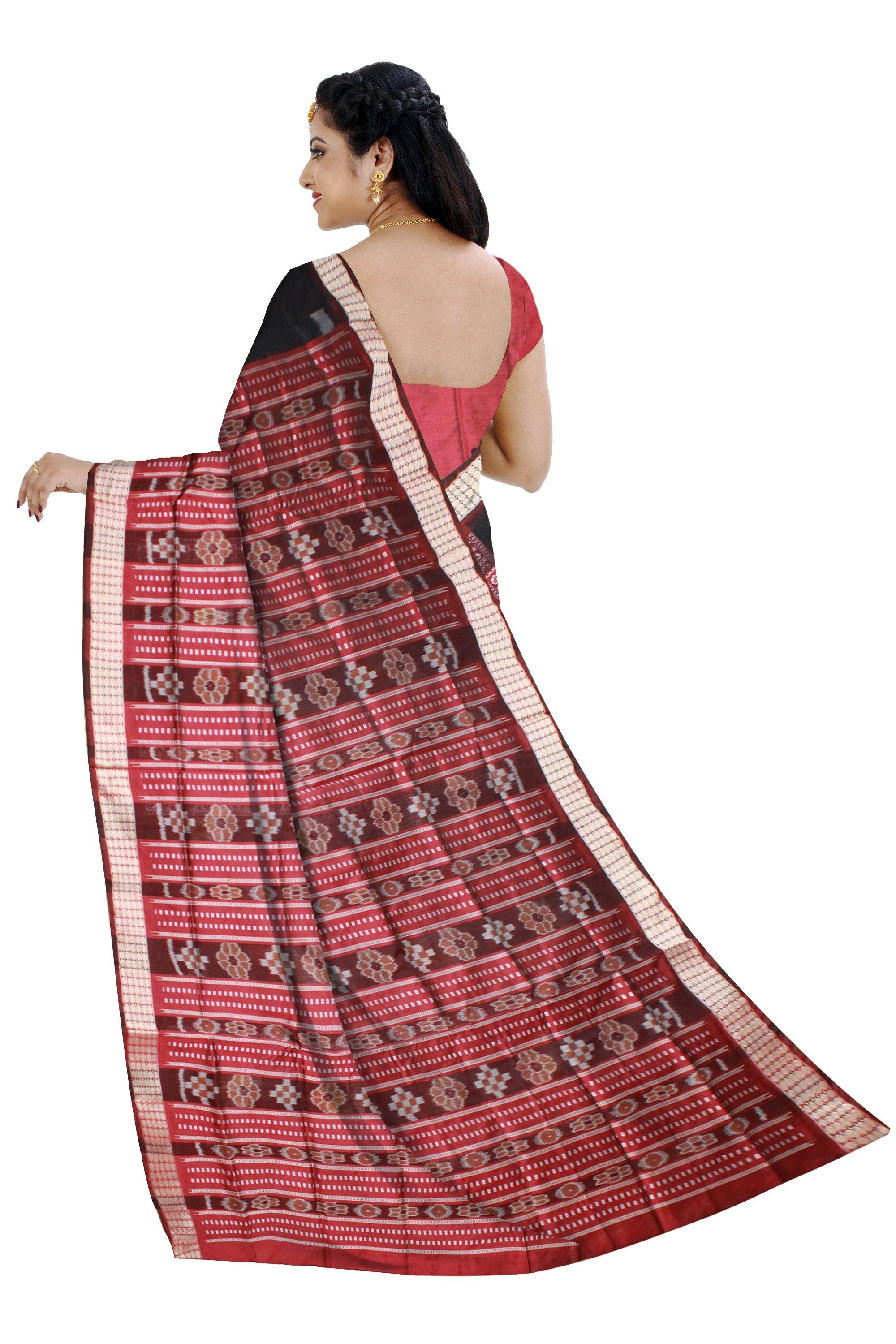 Black color zigzag pattern Sambalpuri pata saree with blouse piece - Koshali Arts & Crafts Enterprise