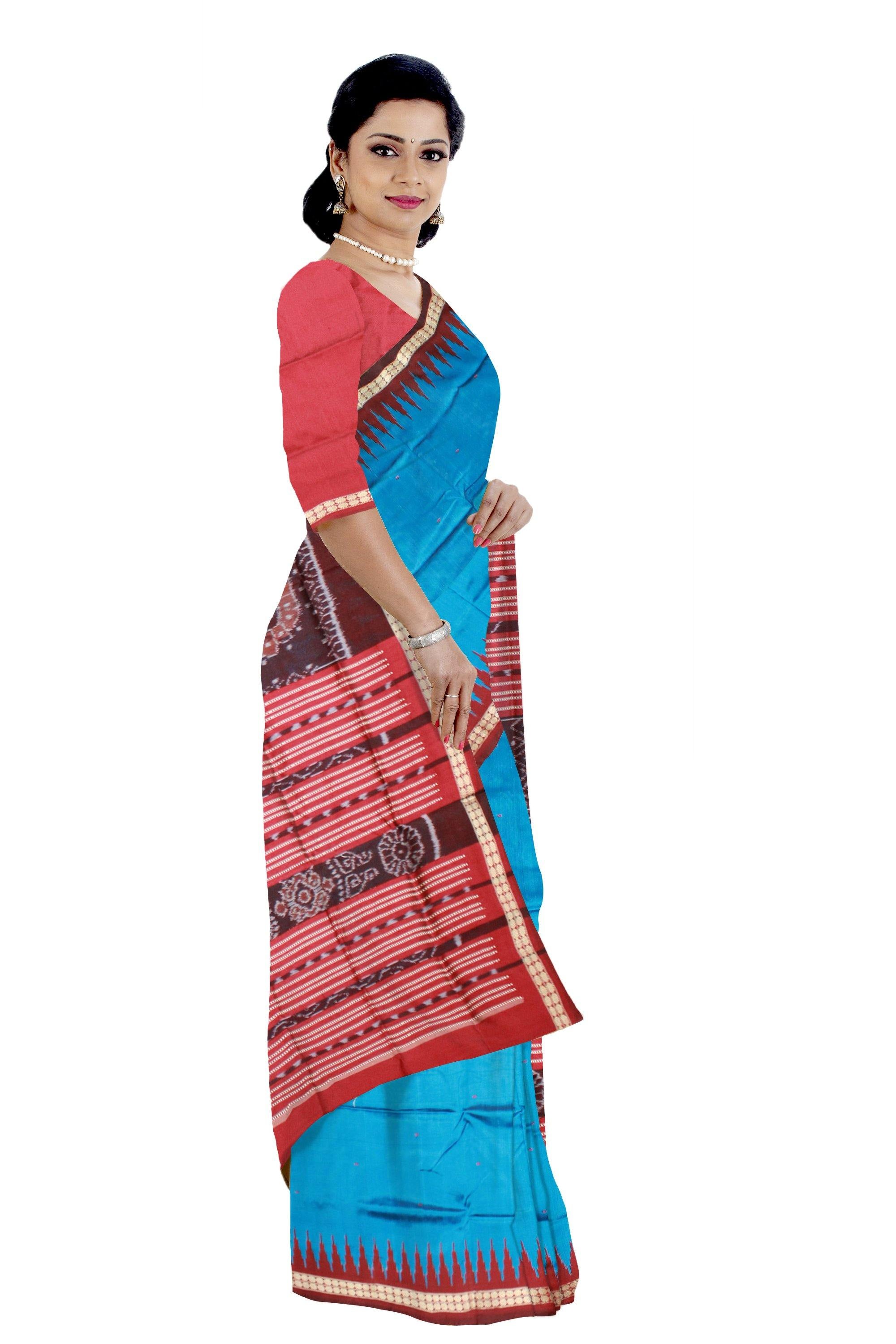 Blue color Sambalpuri Mix-pata saree with blouse piece - Koshali Arts & Crafts Enterprise