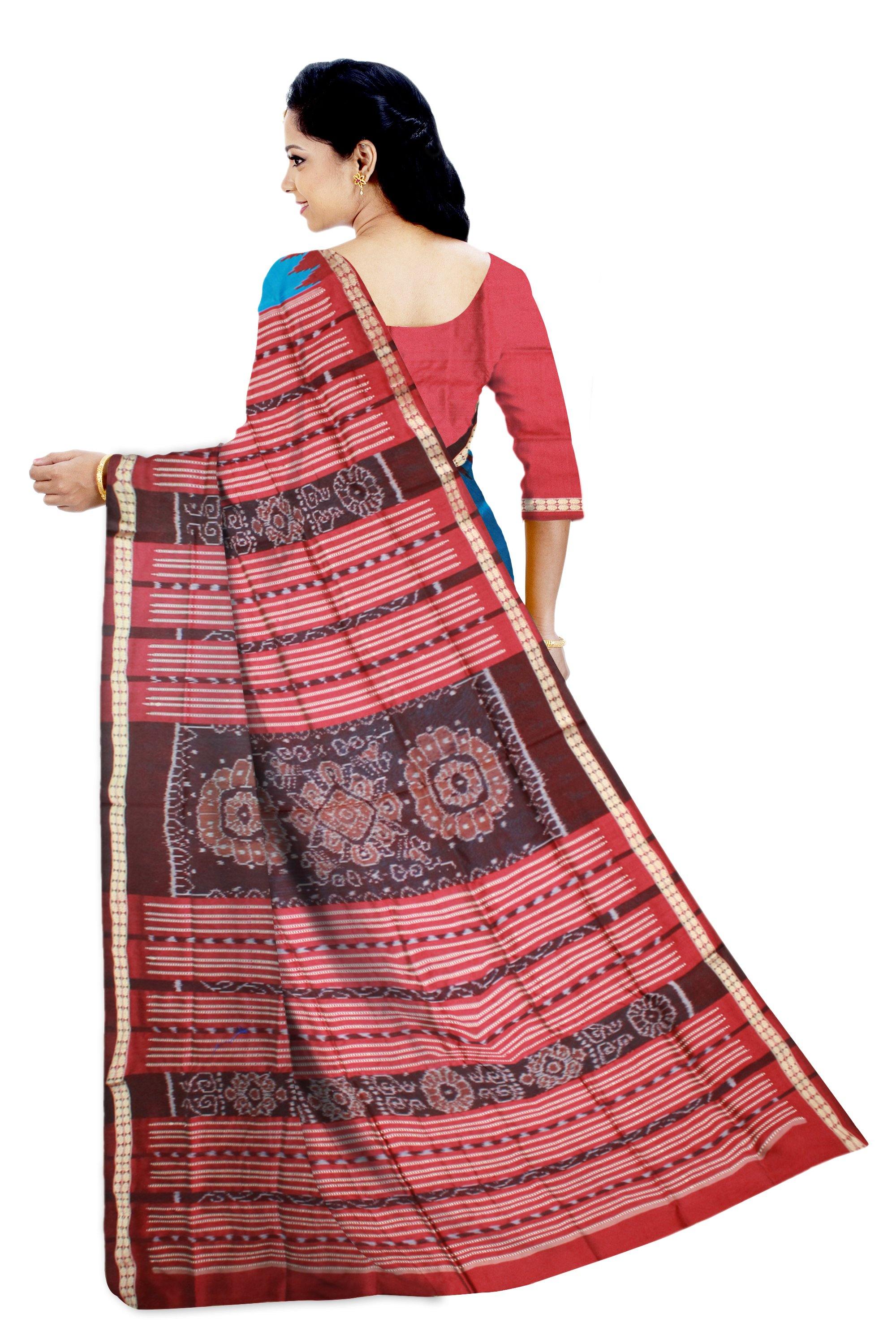 Blue color Sambalpuri Mix-pata saree with blouse piece - Koshali Arts & Crafts Enterprise
