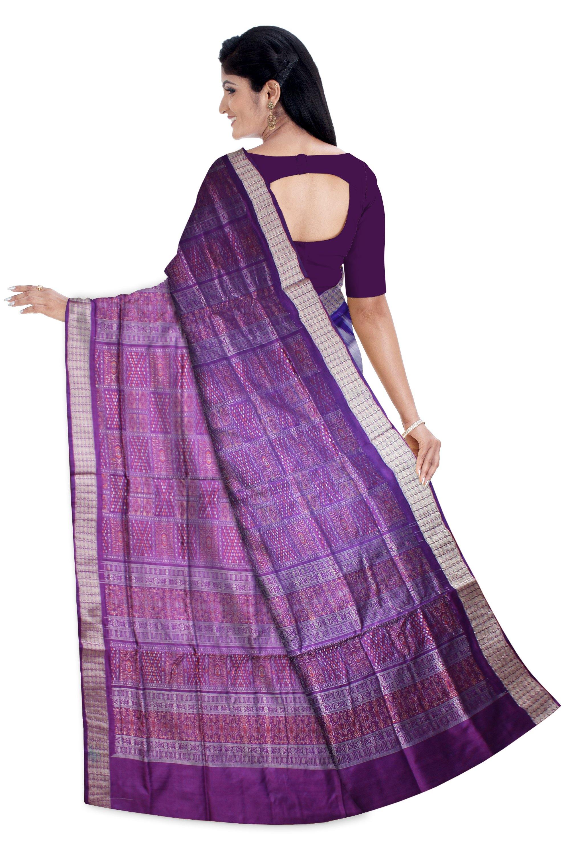 Violet color Sambalpuri pata saree with blouse piece. - Koshali Arts & Crafts Enterprise
