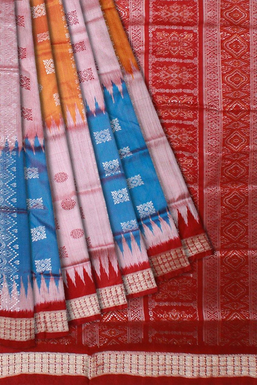 Multicolor Bomkei pattern Sambalpuri pata saree with blouse piece - Koshali Arts & Crafts Enterprise