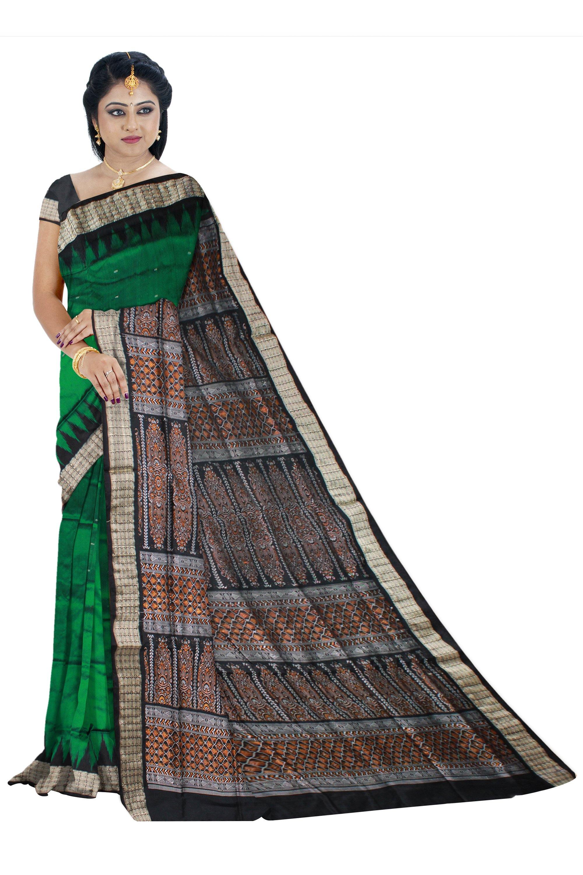 Green color buti pattern Sambalpuri pata saree with blouse piece. - Koshali Arts & Crafts Enterprise