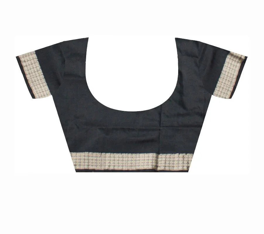 Green and Black color small booty pattern Sambalpuri pata saree with blouse piece. - Koshali Arts & Crafts Enterprise