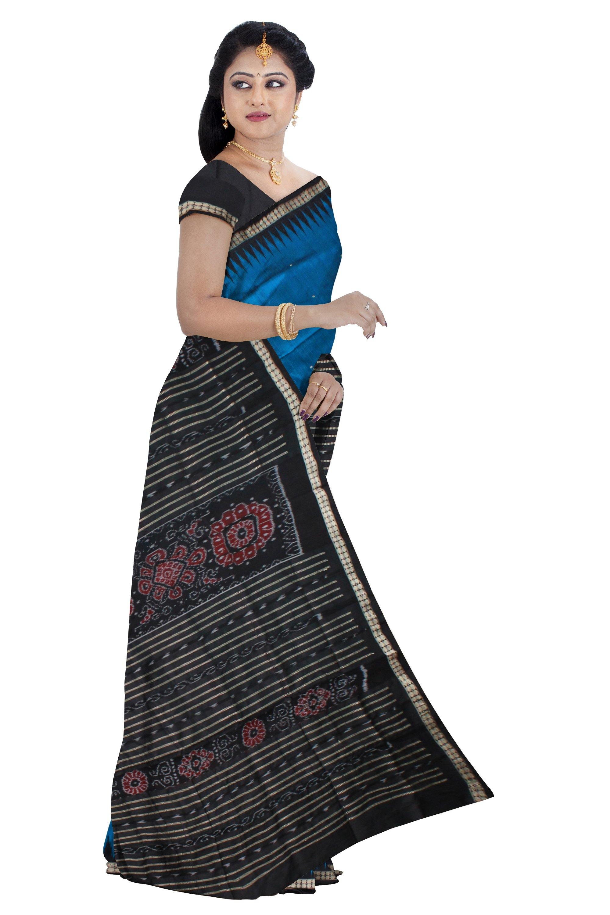 Blue color buti pattern Sambalpuri pata saree, with blouse piece. - Koshali Arts & Crafts Enterprise