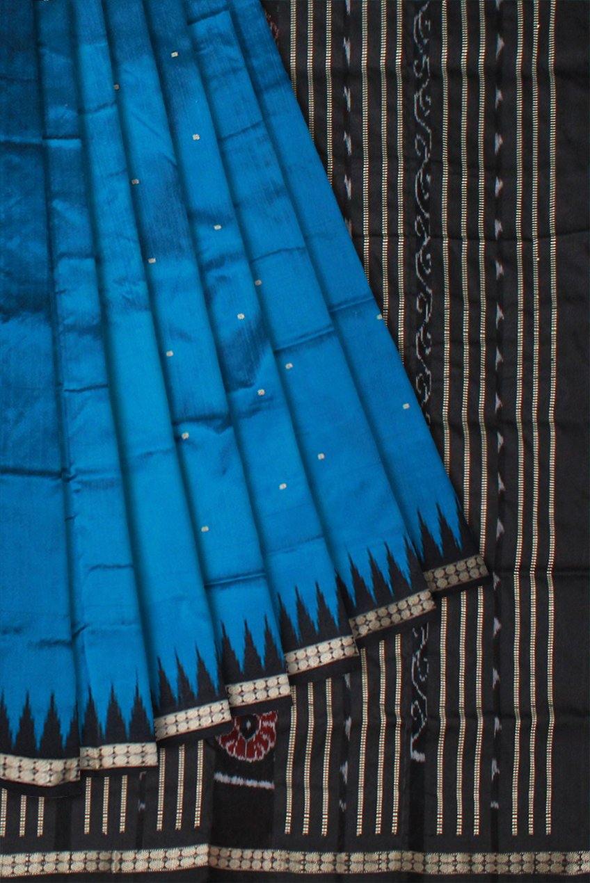 Blue color buti pattern Sambalpuri pata saree, with blouse piece. - Koshali Arts & Crafts Enterprise