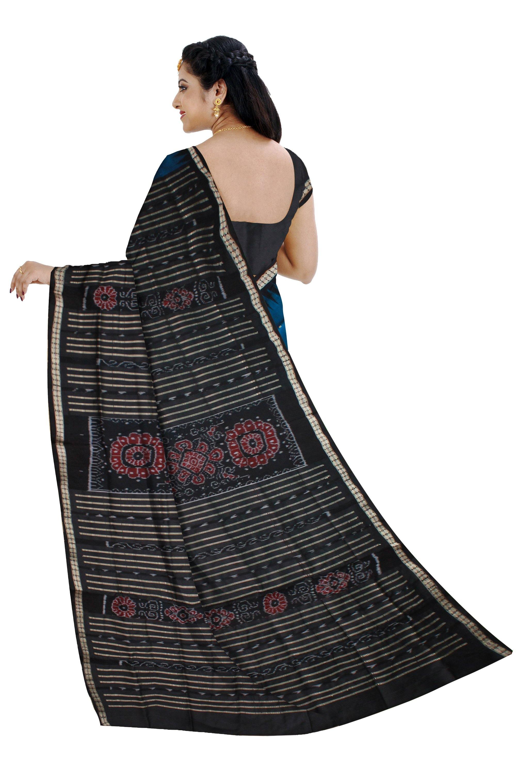 Blue color buti pattern Sambalpuri pata saree, with blouse piece. - Koshali Arts & Crafts Enterprise
