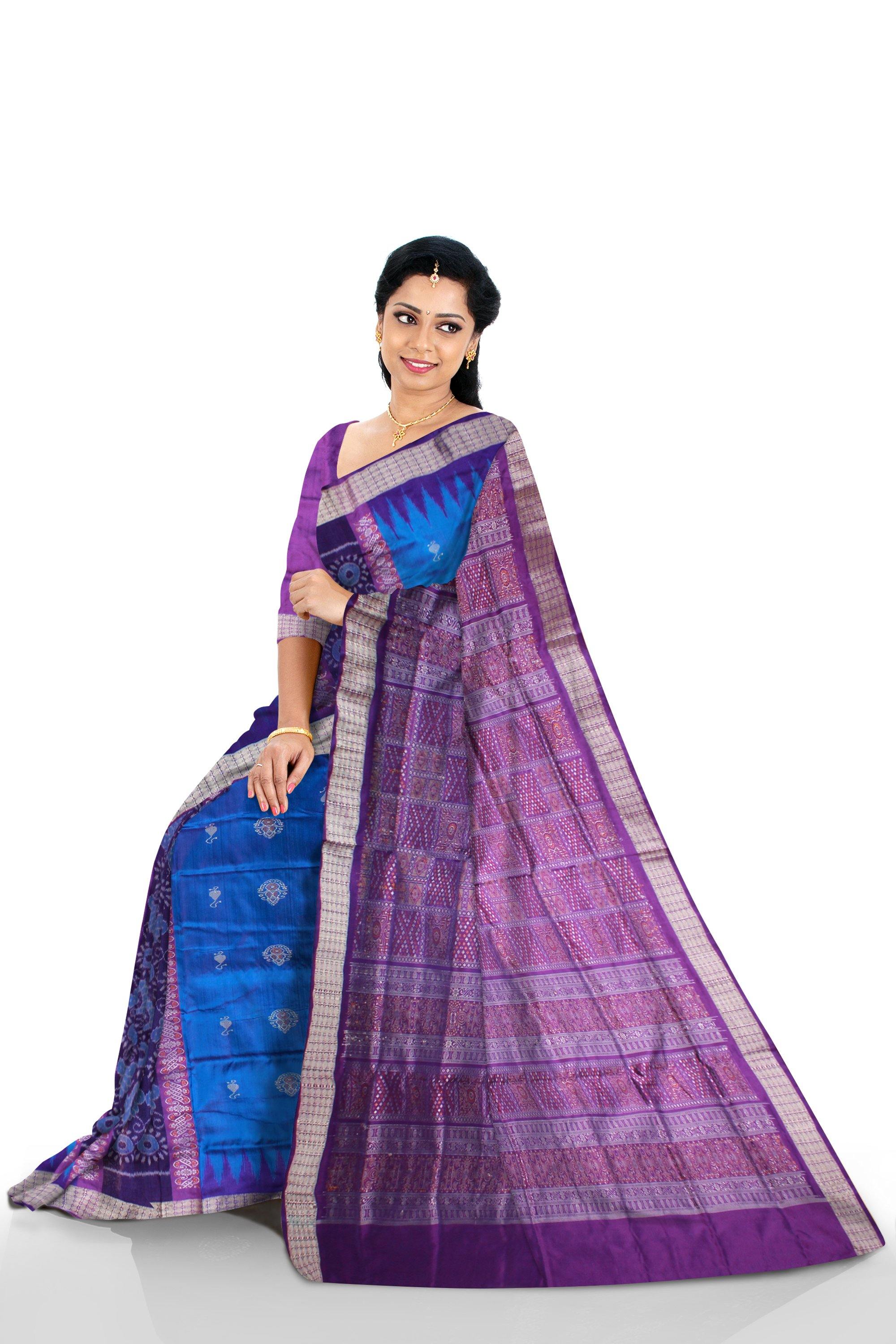 Blue & violet Bomkei pata saree with blouse piece. - Koshali Arts & Crafts Enterprise