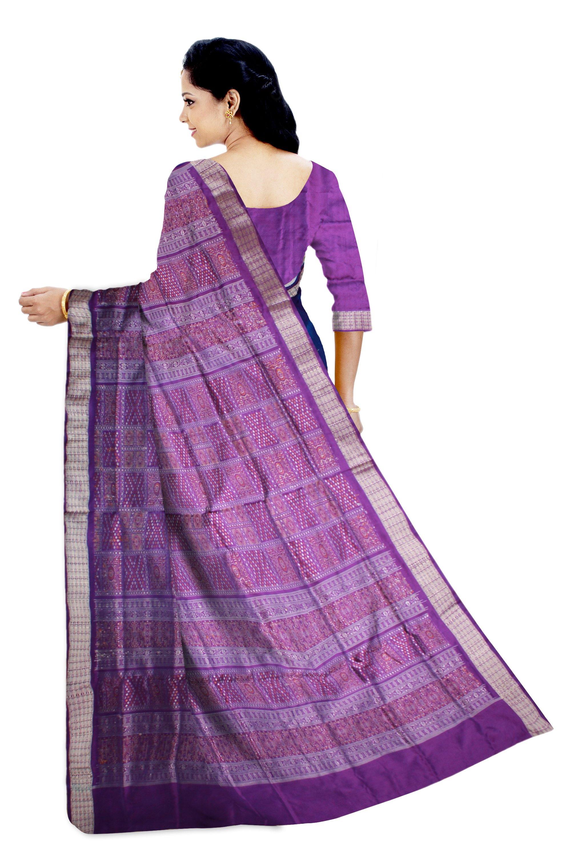 Blue & violet Bomkei pata saree with blouse piece. - Koshali Arts & Crafts Enterprise