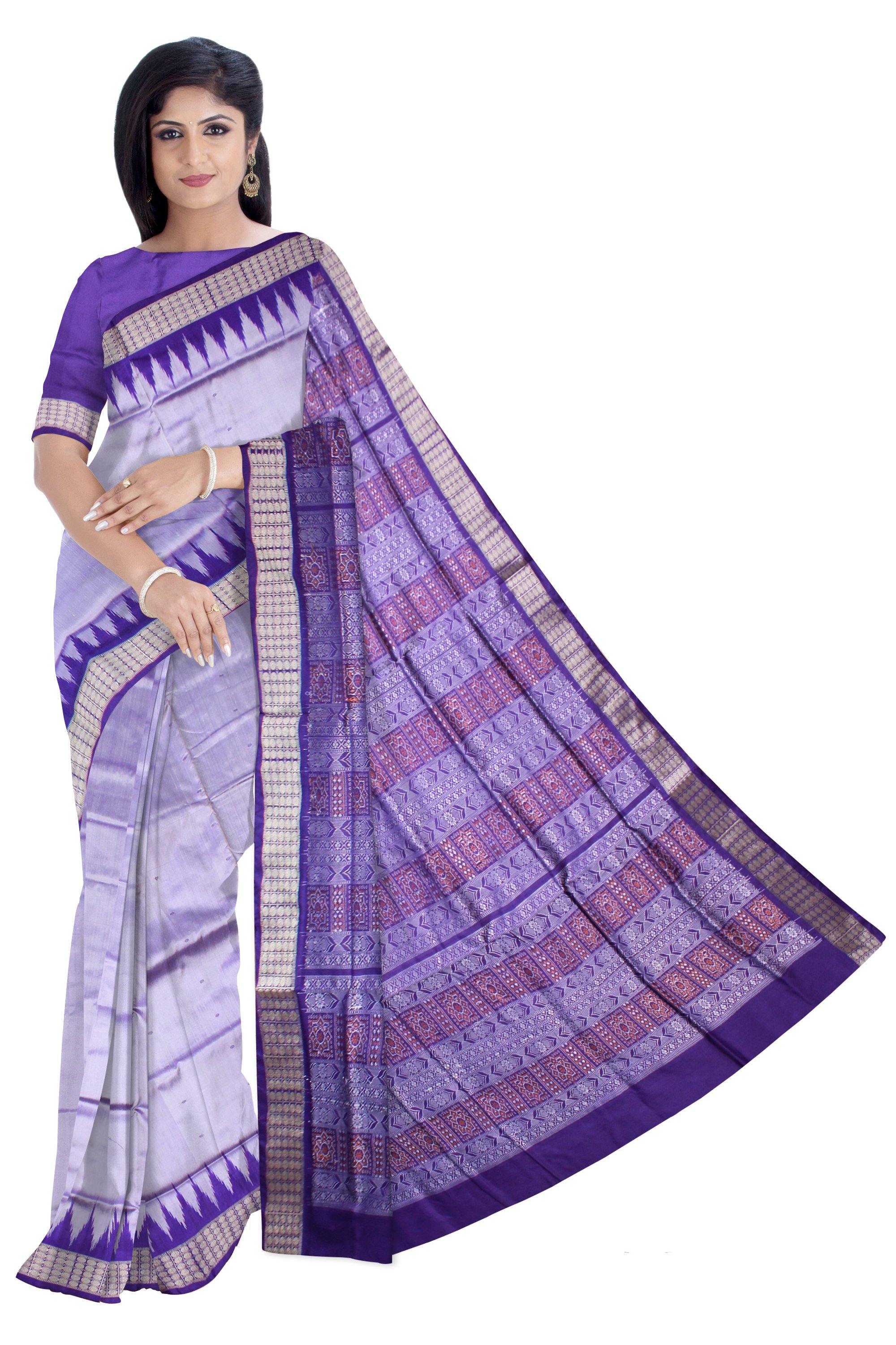Gray color buti pattern Sambalpuri pata saree with blouse piece. - Koshali Arts & Crafts Enterprise