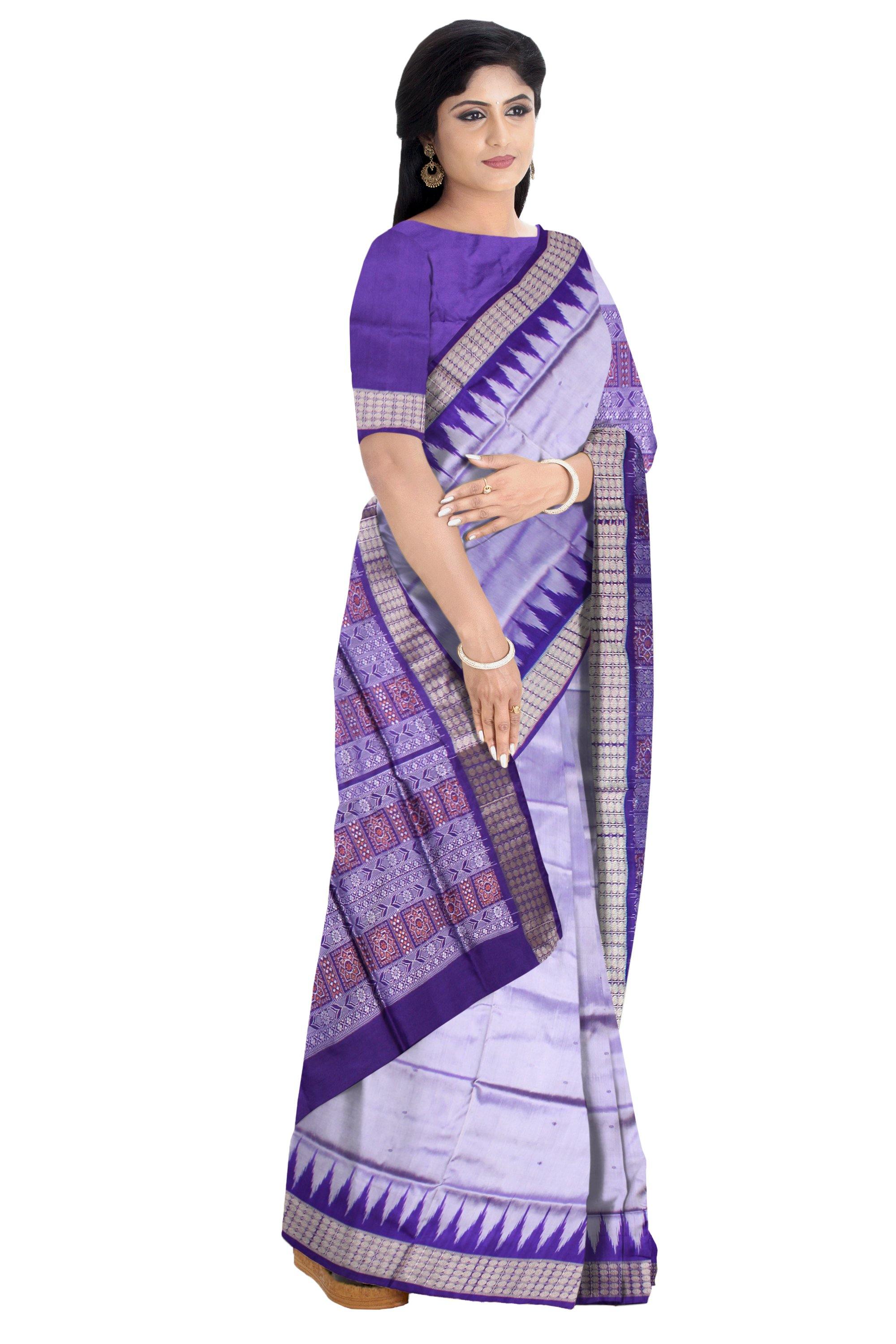 Gray color buti pattern Sambalpuri pata saree with blouse piece. - Koshali Arts & Crafts Enterprise