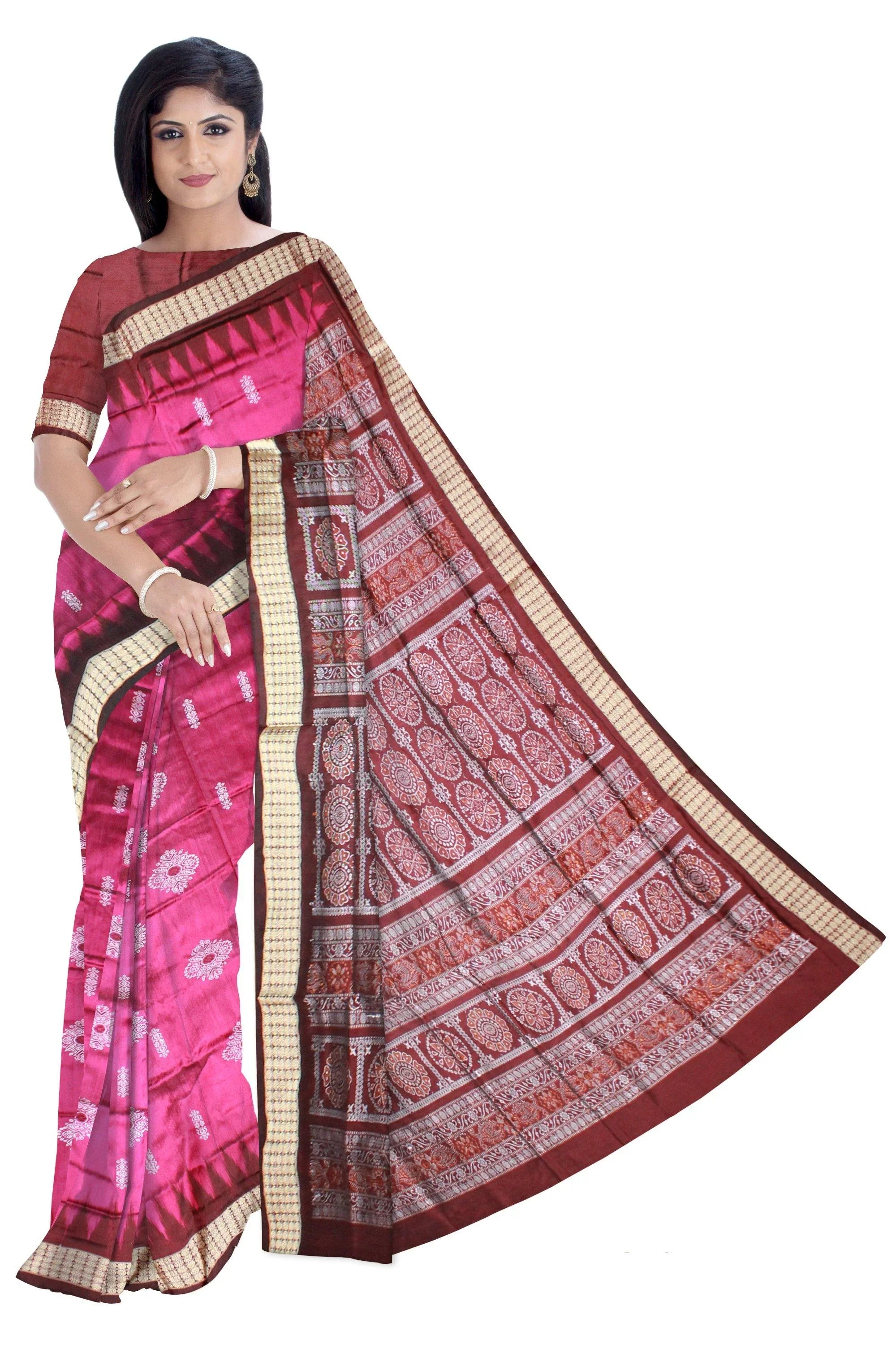 Pink and maroon color Padma Pata saree with matching blouse piece. - Koshali Arts & Crafts Enterprise