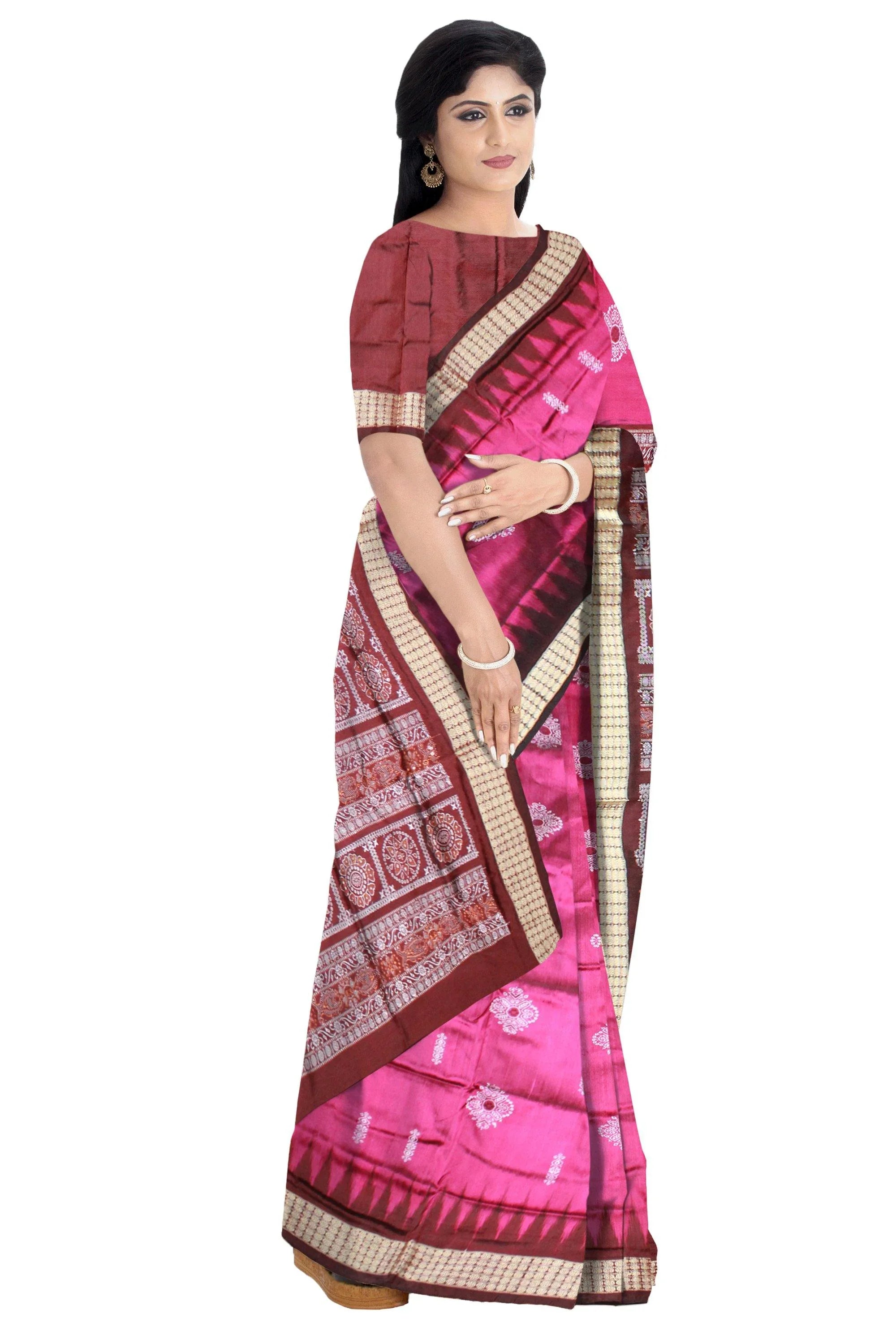 Pink and maroon color Padma Pata saree with matching blouse piece. - Koshali Arts & Crafts Enterprise