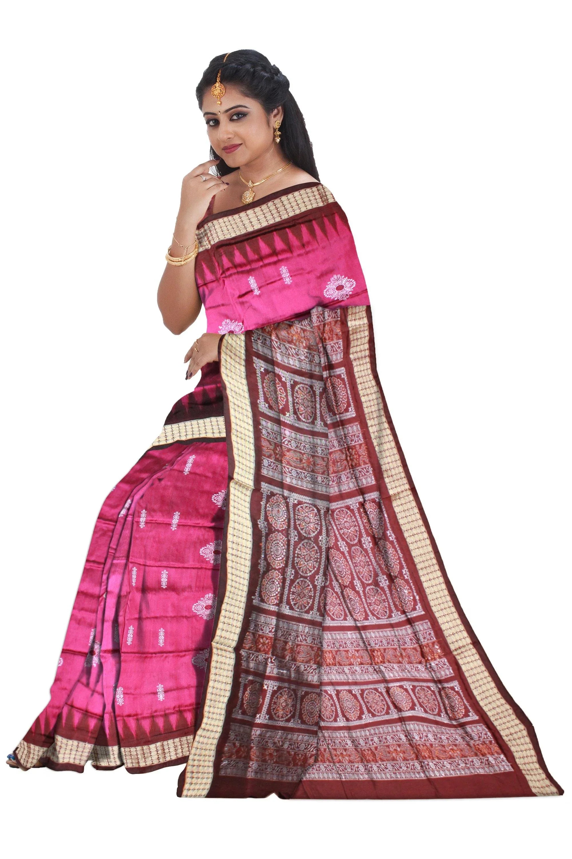 Pink and maroon color Padma Pata saree with matching blouse piece. - Koshali Arts & Crafts Enterprise