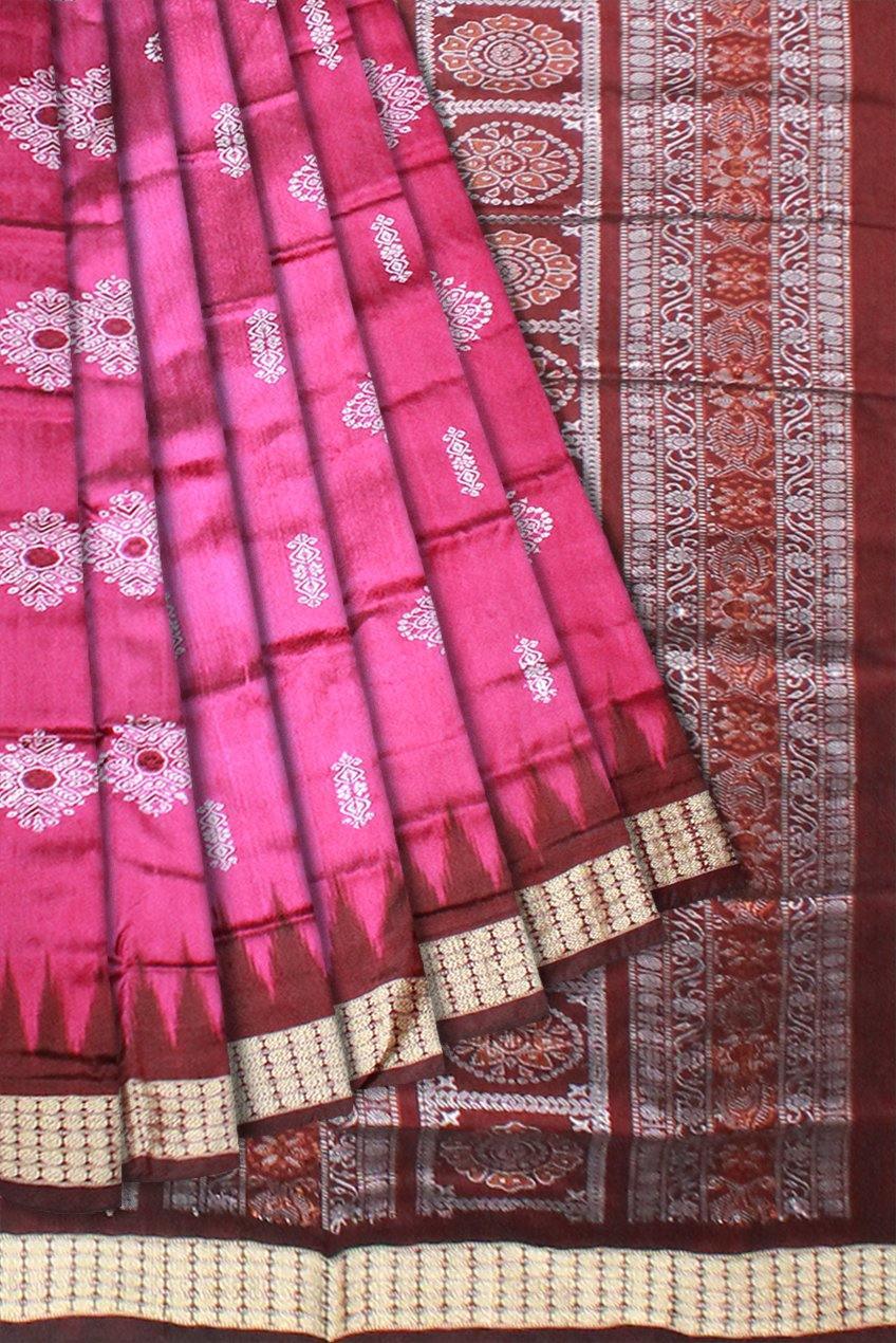 Pink and maroon color Padma Pata saree with matching blouse piece. - Koshali Arts & Crafts Enterprise
