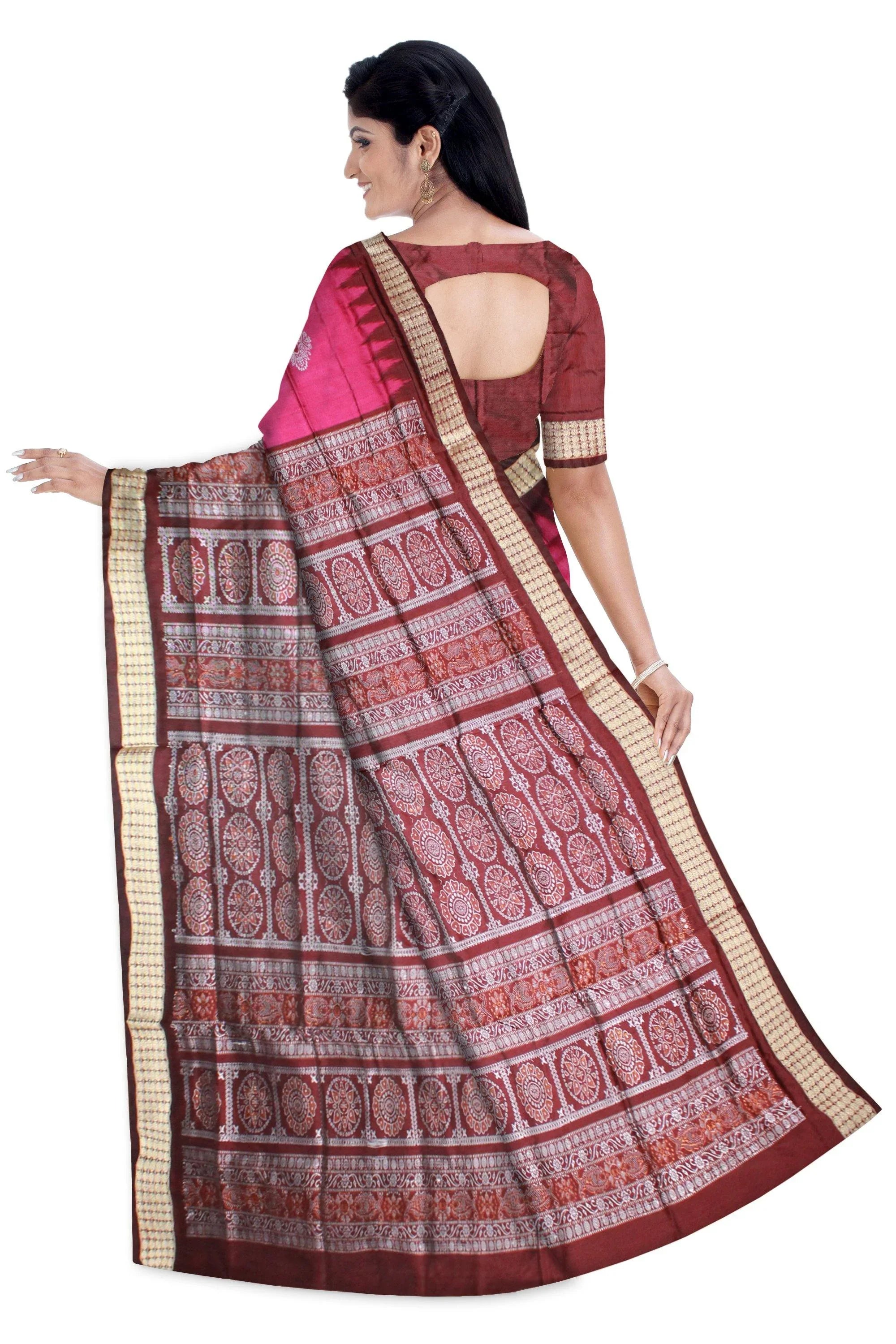 Pink and maroon color Padma Pata saree with matching blouse piece. - Koshali Arts & Crafts Enterprise