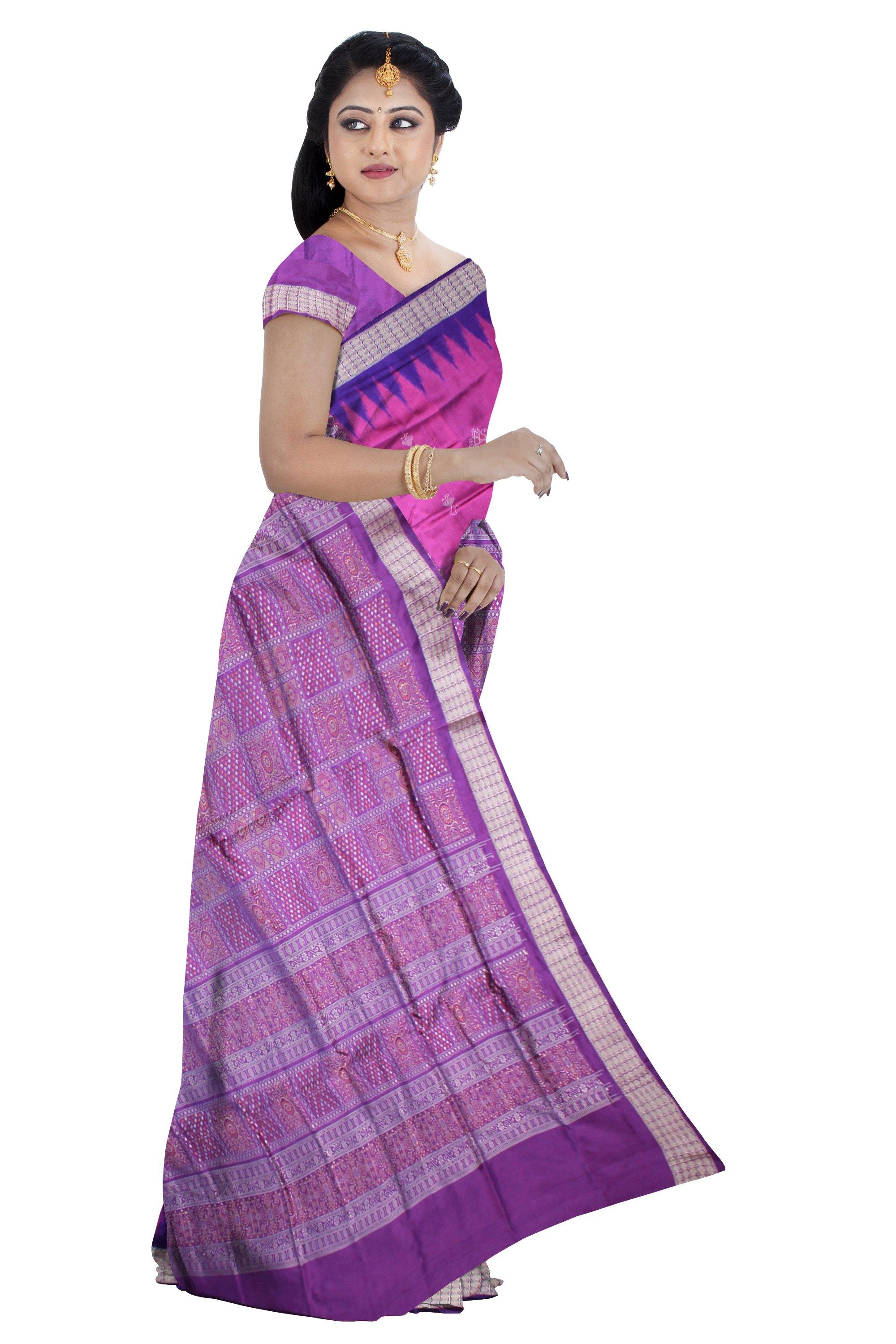 Pink & violet Bomkei pata saree with blouse piece. - Koshali Arts & Crafts Enterprise