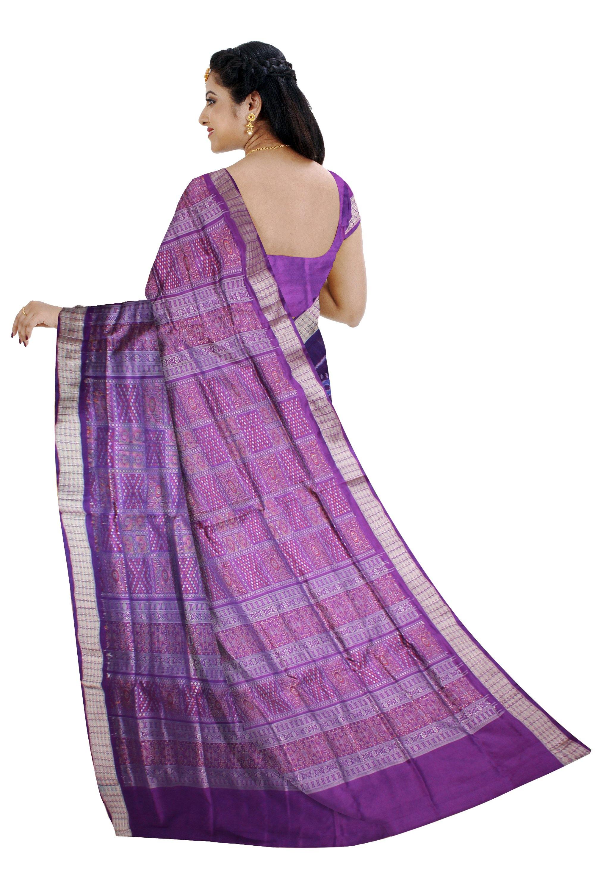 Pink & violet Bomkei pata saree with blouse piece. - Koshali Arts & Crafts Enterprise