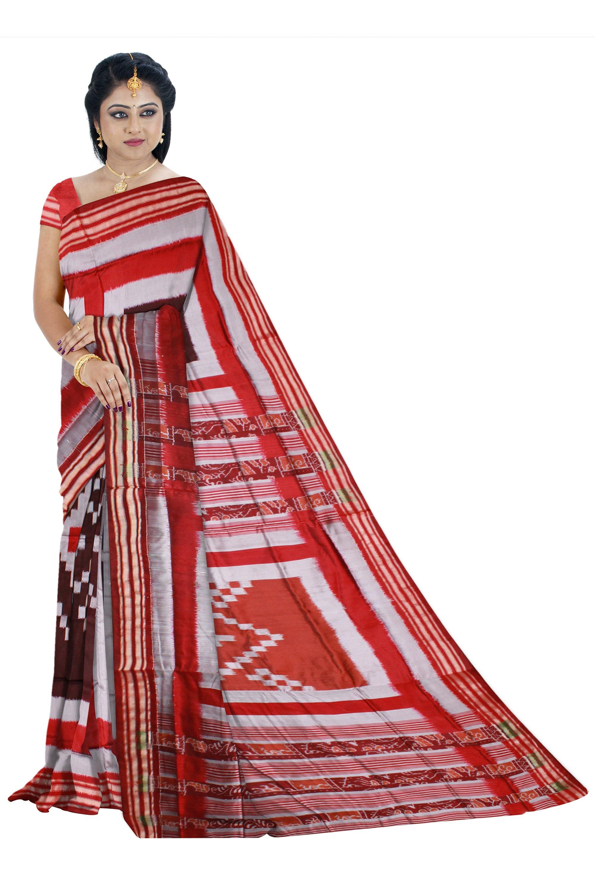 Sambalpuri pasapali design brown color pata saree with blouse piece - Koshali Arts & Crafts Enterprise