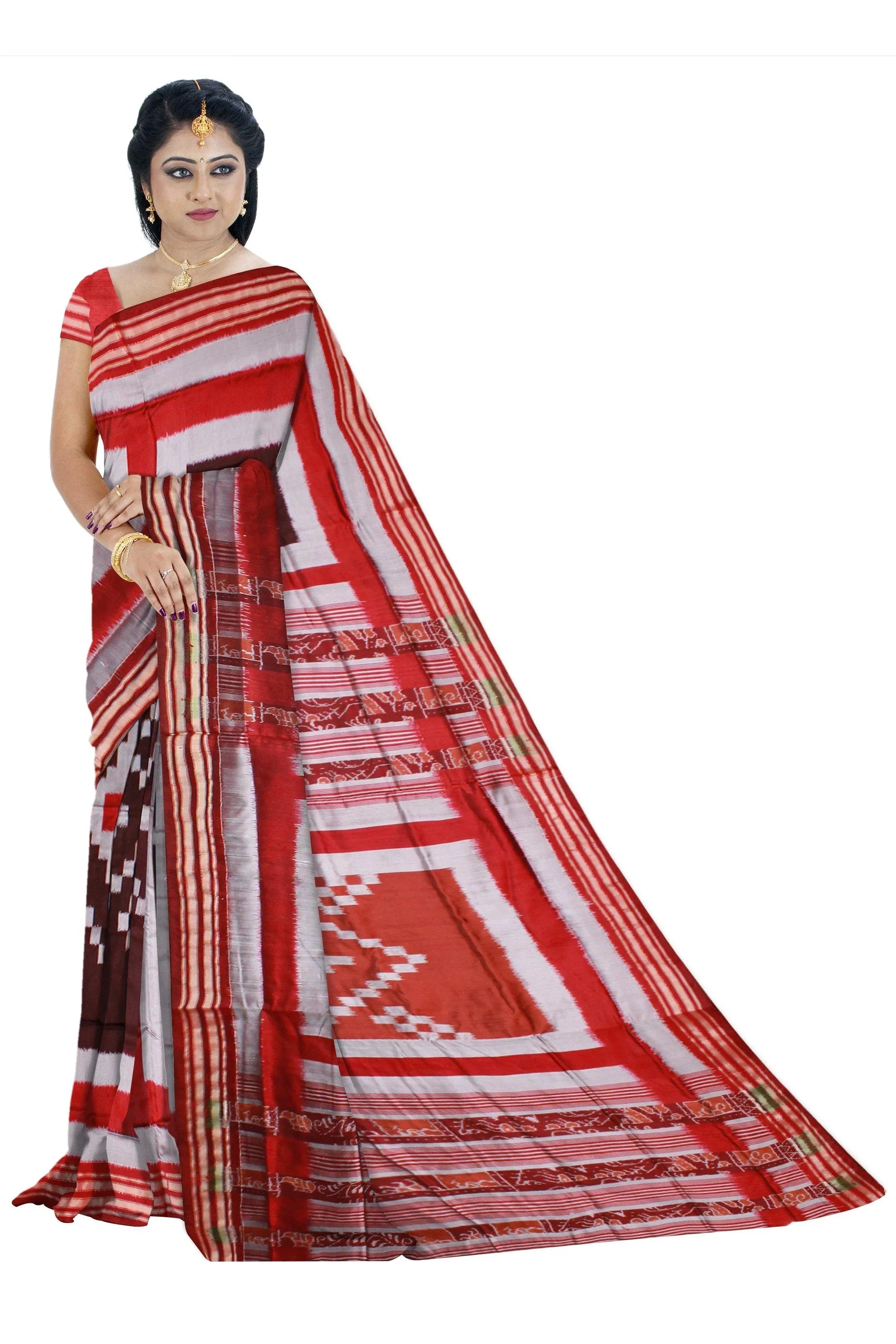 Sambalpuri pasapali design brown color pata saree with blouse piece - Koshali Arts & Crafts Enterprise