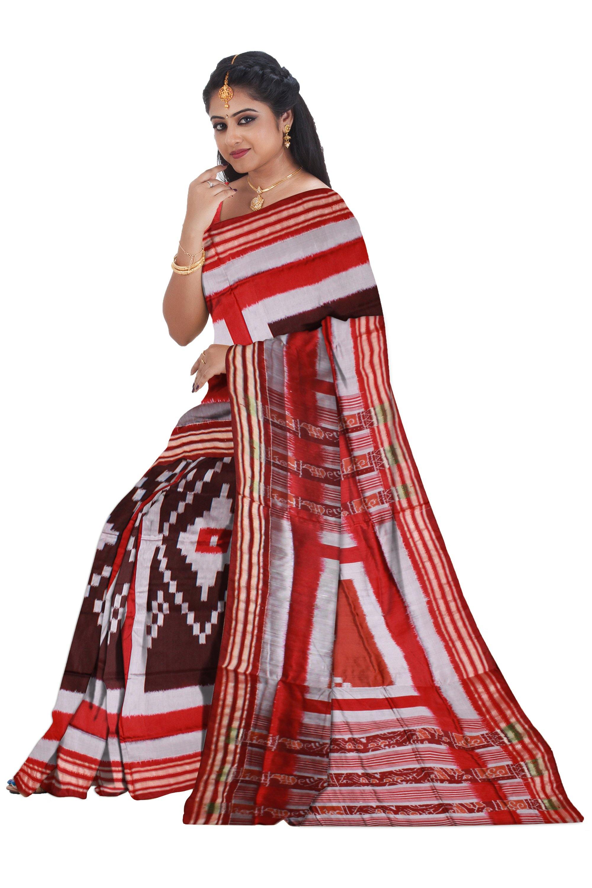 Sambalpuri pasapali design brown color pata saree with blouse piece - Koshali Arts & Crafts Enterprise