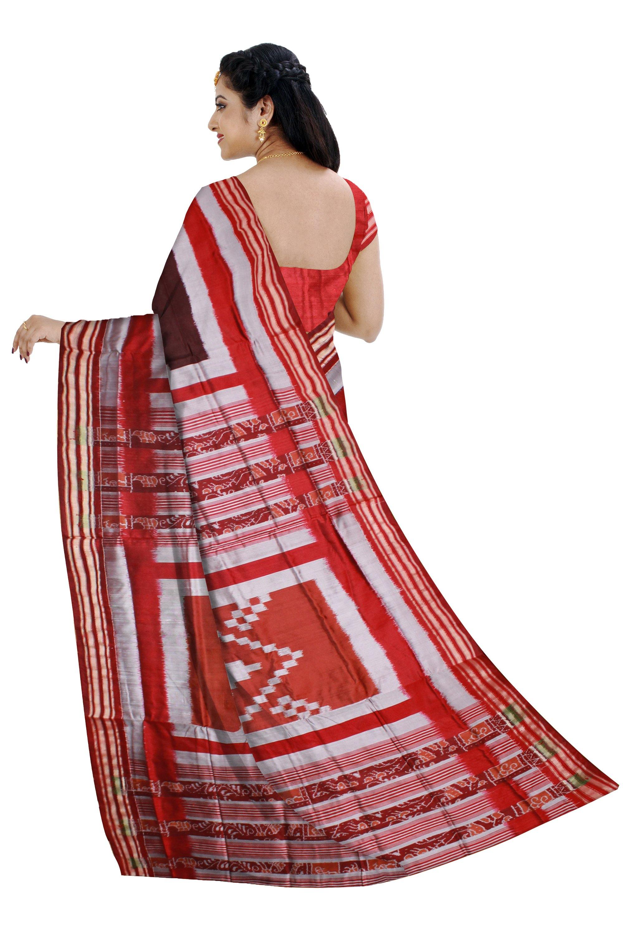 Sambalpuri pasapali design brown color pata saree with blouse piece - Koshali Arts & Crafts Enterprise
