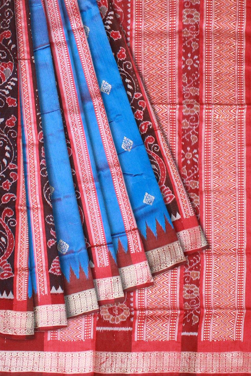 BLUE AND MAROON COLOR SONEPURI PATA SAREE IN FLORA DESIGN - Koshali Arts & Crafts Enterprise