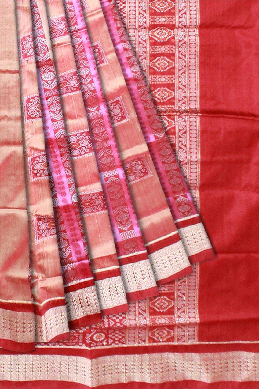 Peach and pink lining bomkei pata saree with blouse piece. - Koshali Arts & Crafts Enterprise