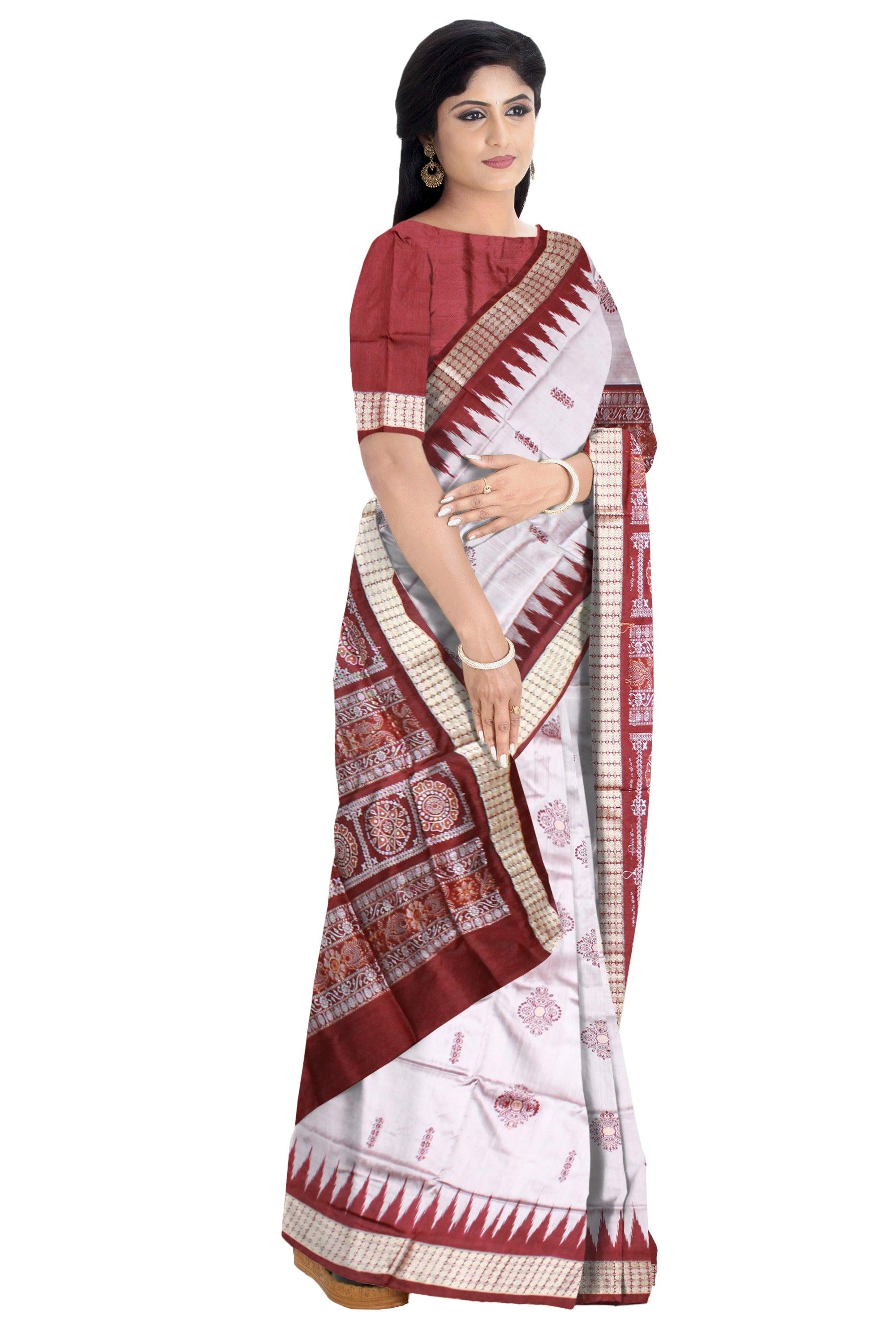 White color bomkei pata saree with blouse piece. - Koshali Arts & Crafts Enterprise