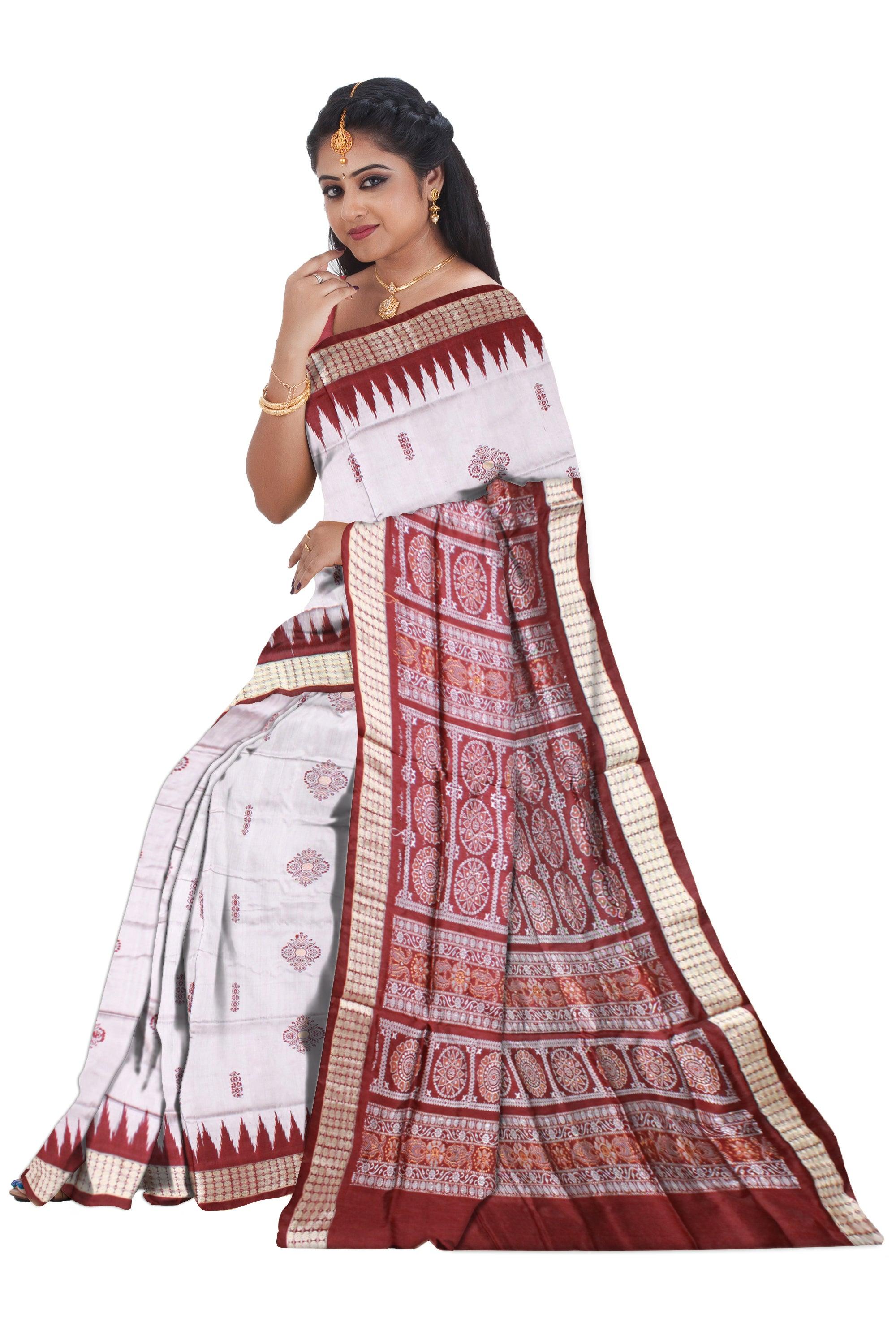 White color bomkei pata saree with blouse piece. - Koshali Arts & Crafts Enterprise