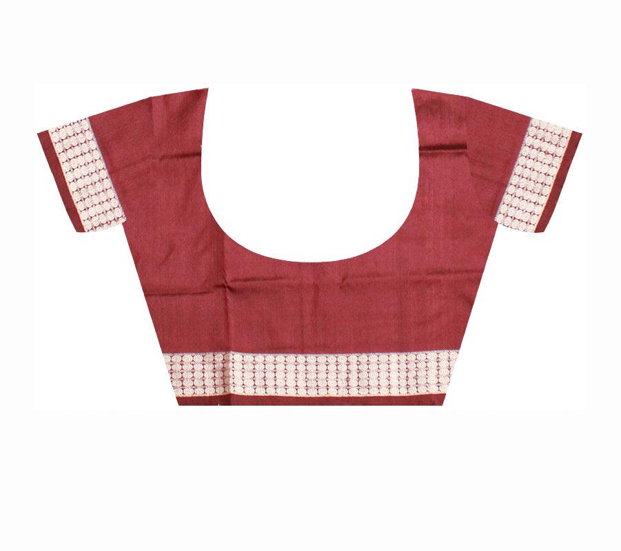 White color bomkei pata saree with blouse piece. - Koshali Arts & Crafts Enterprise