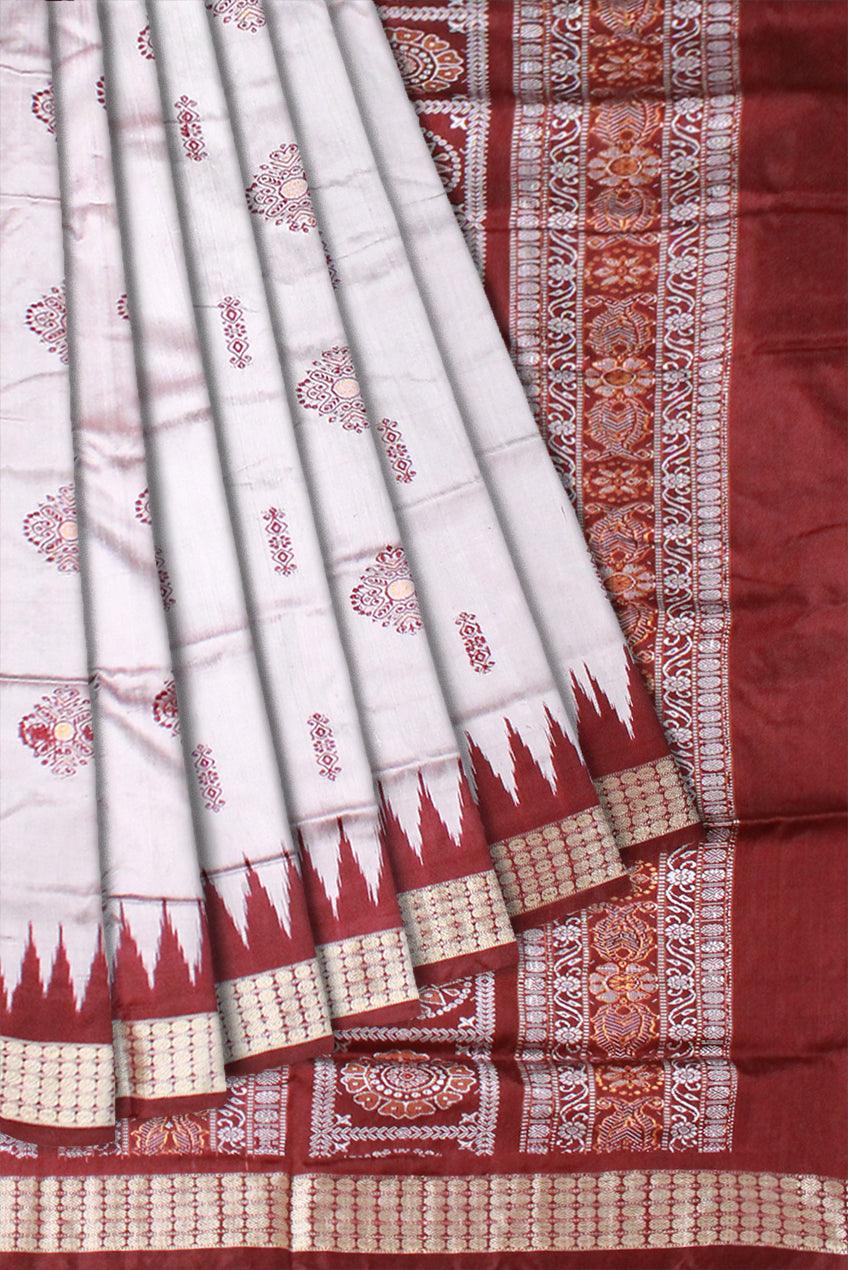White color bomkei pata saree with blouse piece. - Koshali Arts & Crafts Enterprise