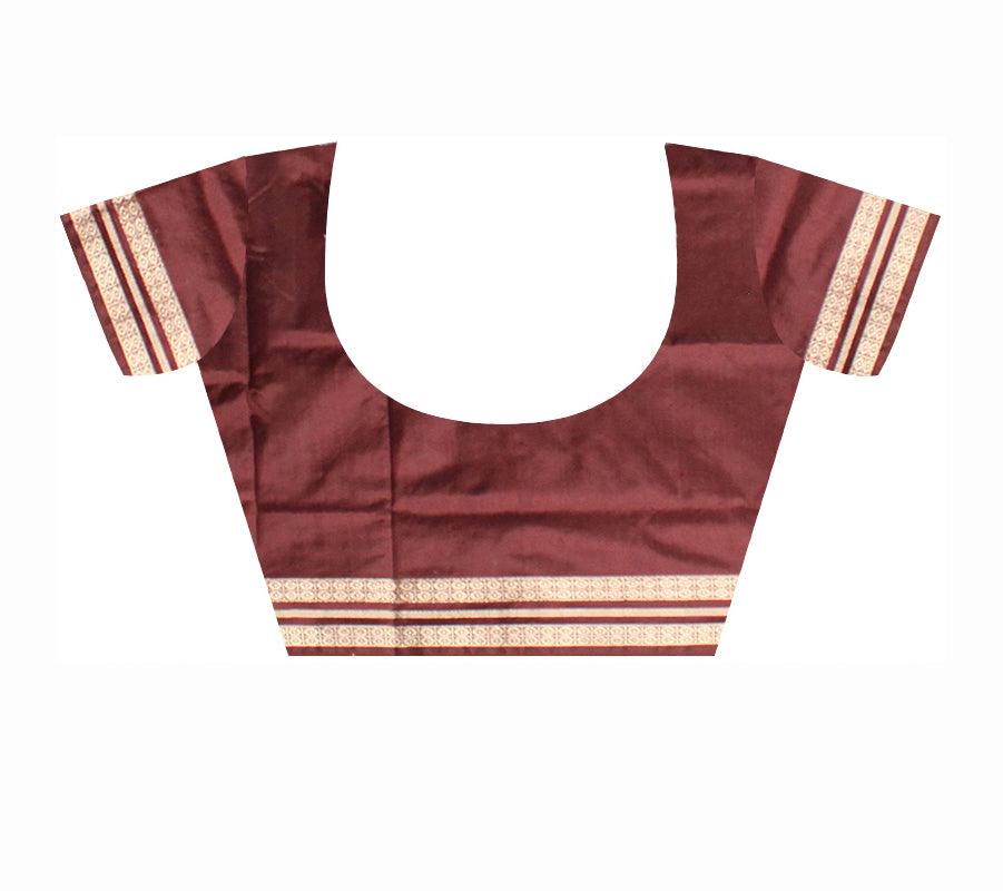 Big ikat design brown and Lightblue colour sambalpuri bomkei pata saree with blous piece. - Koshali Arts & Crafts Enterprise