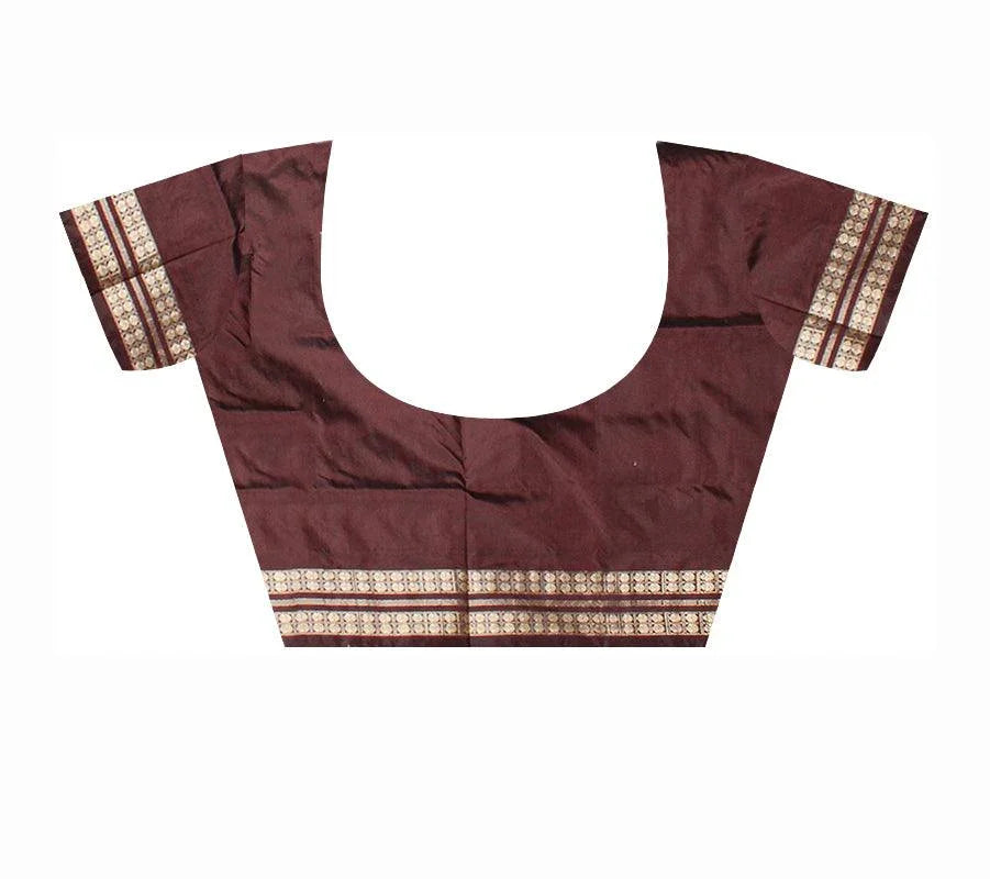 Sambalpuri Pata Saree in Maroon and Silver Color with Pasapali design. - Koshali Arts & Crafts Enterprise