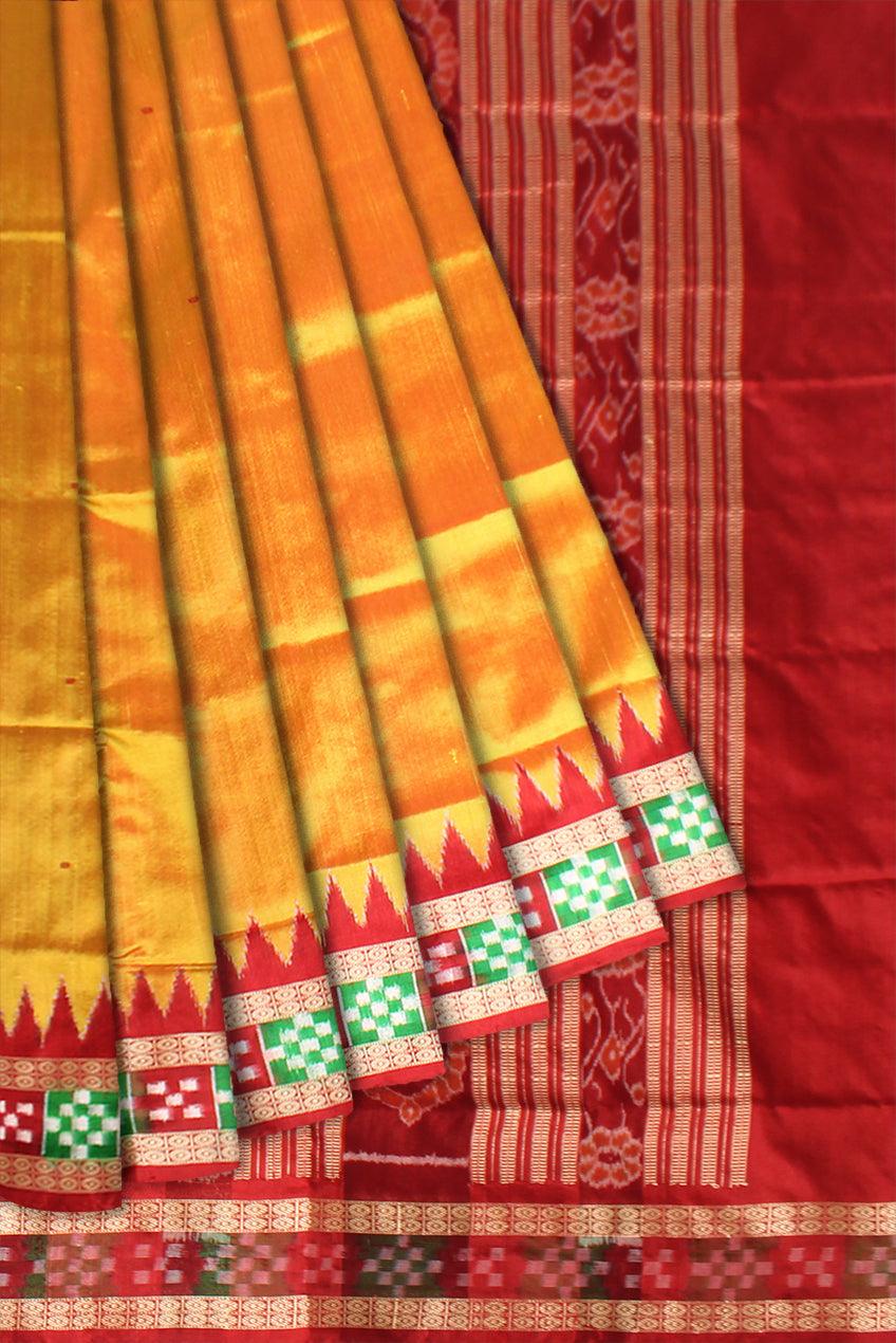 Sambalpuri Pata Saree in Yellow color Dhadi Pasapali Design with blouse piece. - Koshali Arts & Crafts Enterprise